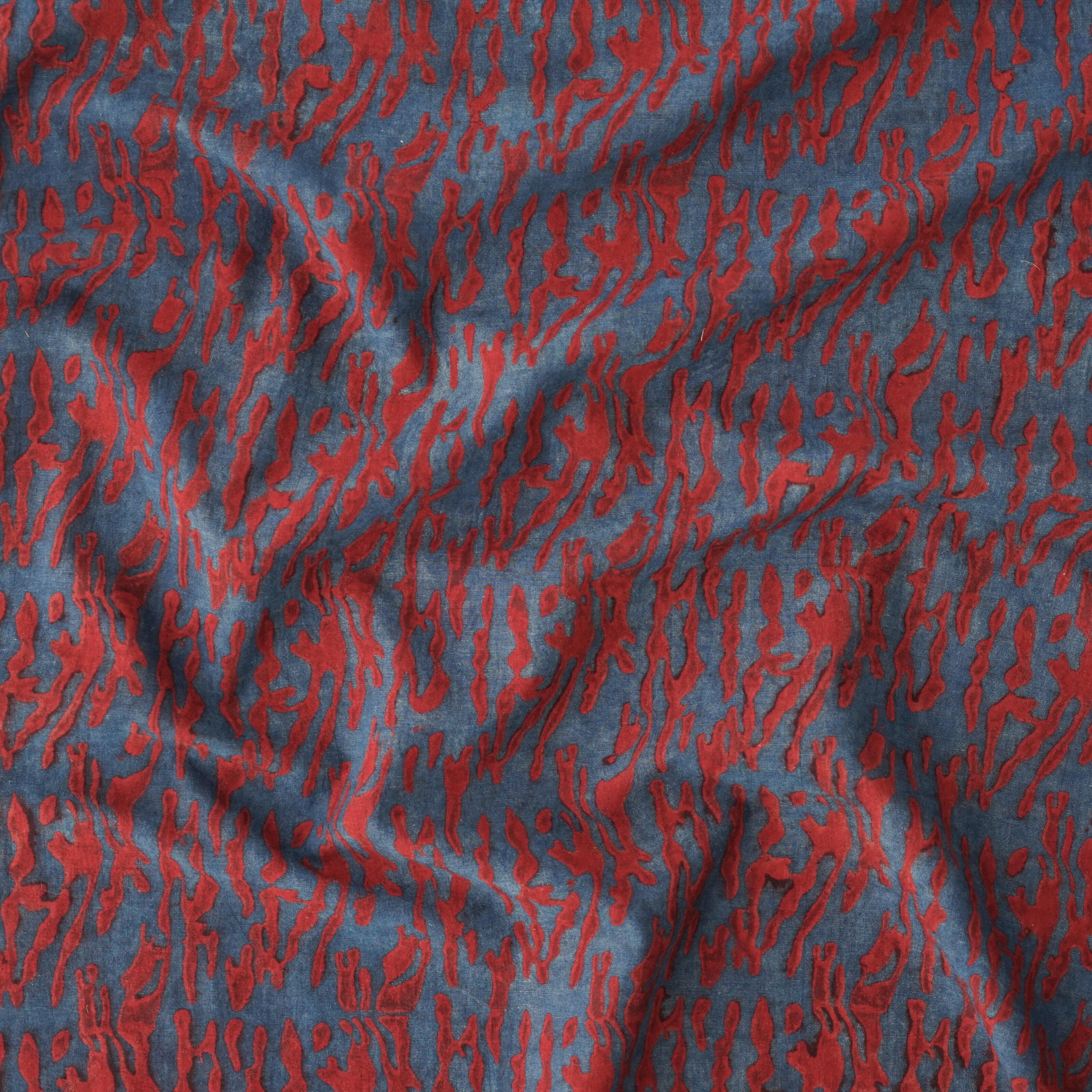 100% Block-Printed Cotton Fabric from India - Ajrak - Indigo Alizarin Tiger Print - Contrast