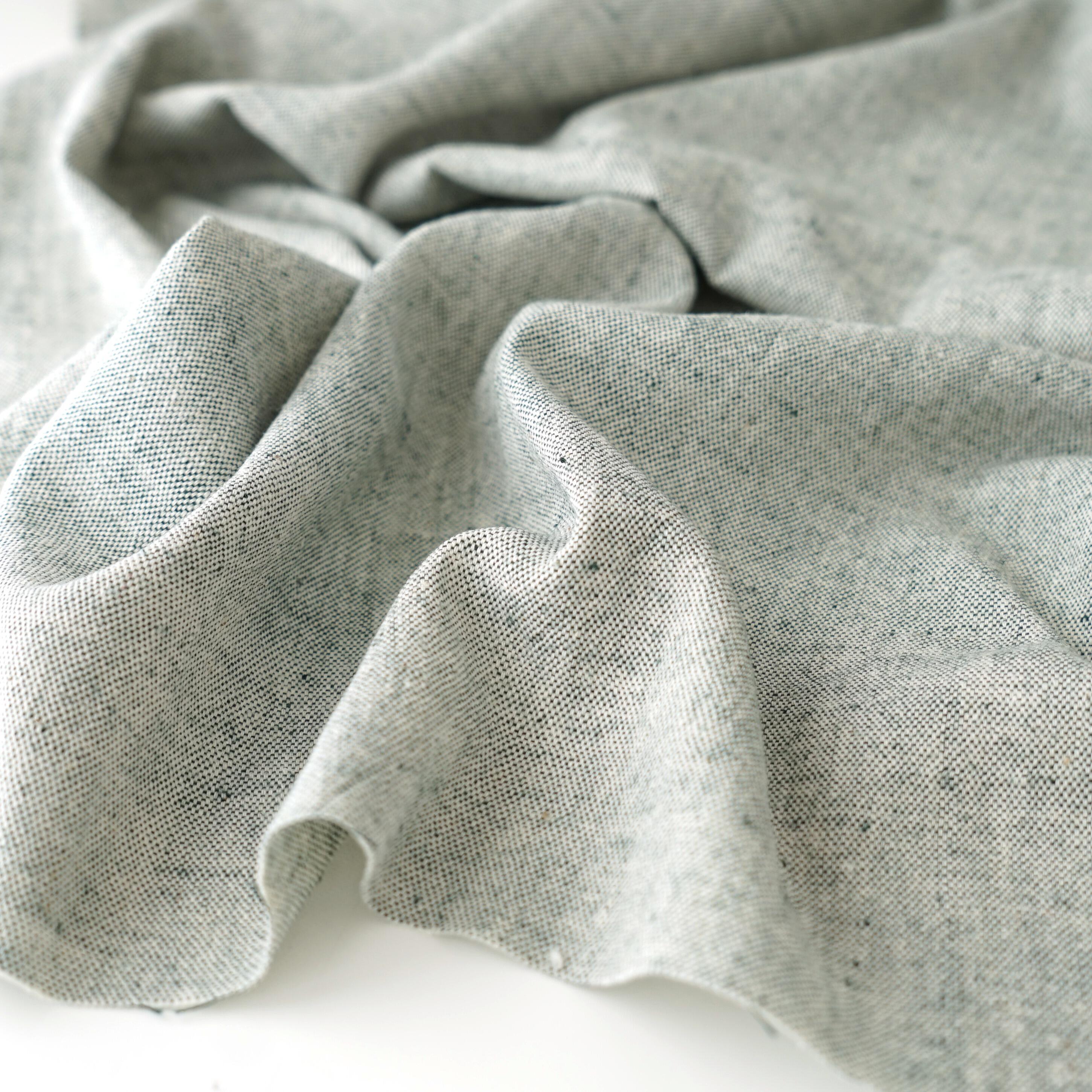 Organic Kala Cotton - Handloom Woven - Irregular Basket Weave - 2 by 1 - White & Olive Green - Yarn Dye - Shot Cotton - Contrast