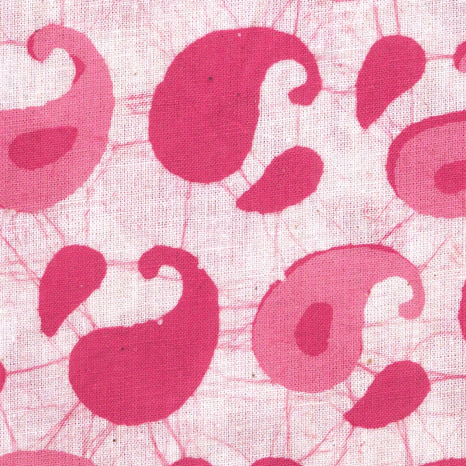 4 - SHA07 - 100% Block-Printed Batik Cotton Fabric From India - Batik - Pink Red Couple Paisley - Close Up