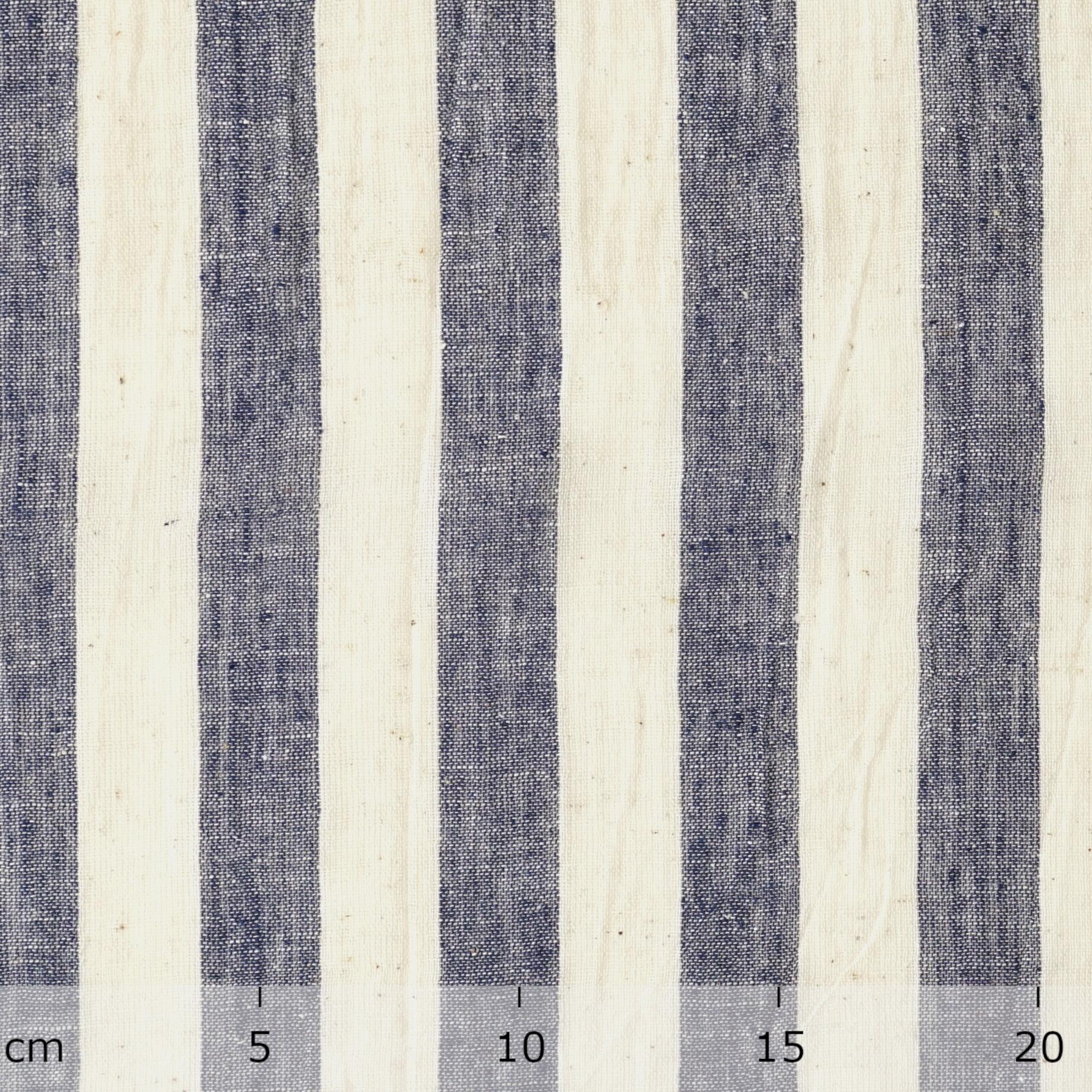 KJC03 - Organic Kala Cotton - Handloom Woven - Plain Weave - 1 by 1 - Stripes - Blue Yarn Dye - Ruler