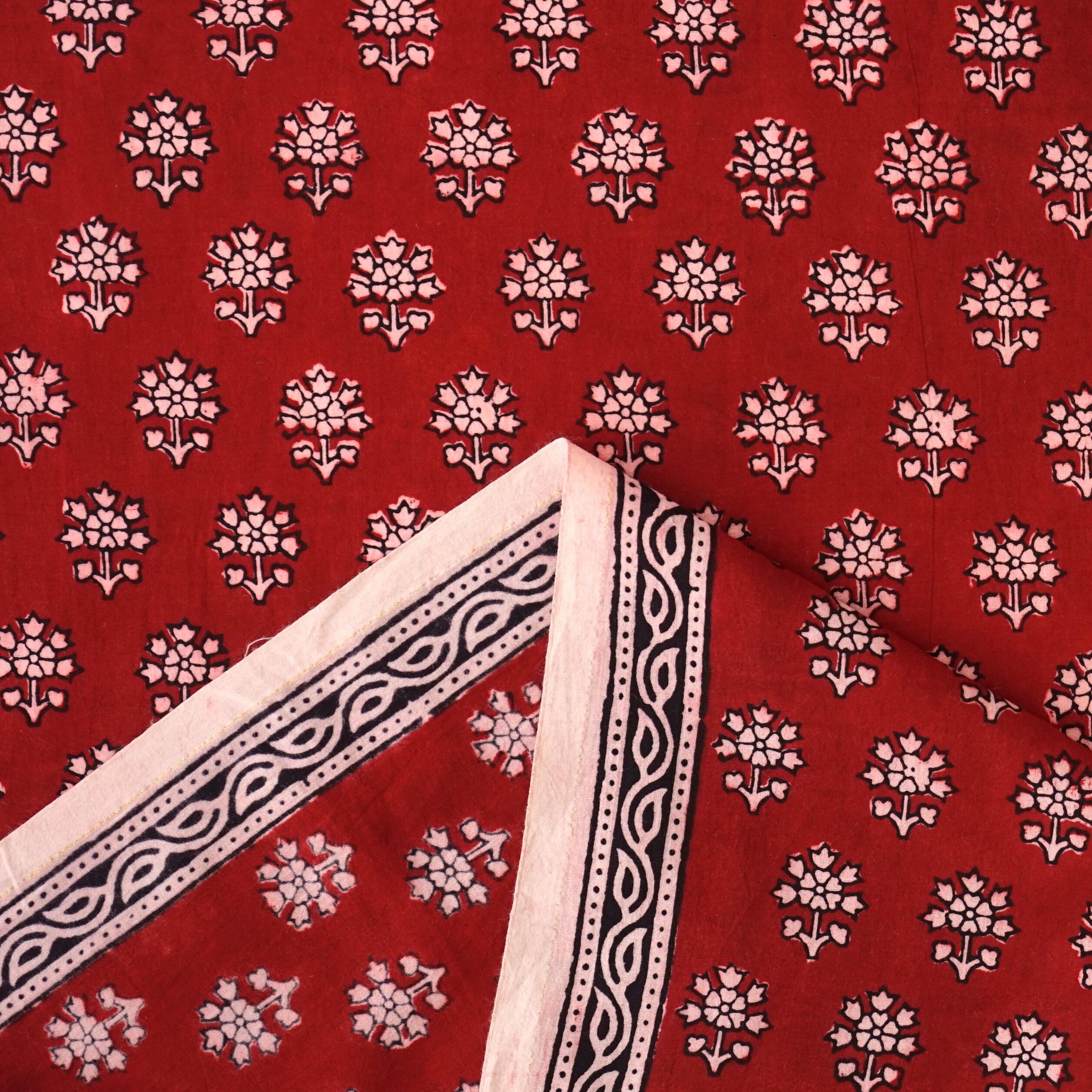 3 - ISK10 - 100% Block-Printed Cotton Fabric From India - New Perspective Design - Iron Rust Black & Alizarin Red Dyes - Selvedge