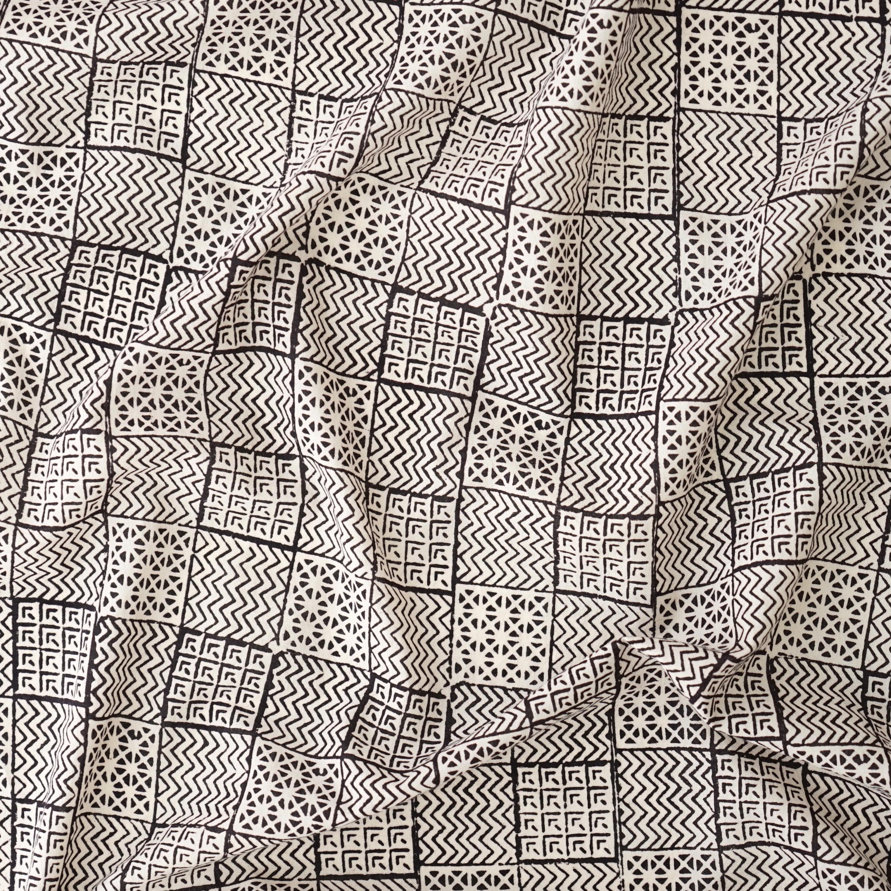 100% Block-Printed Cotton Fabric From India- Bagh - Iron Rust Black Combo Print - Contrast