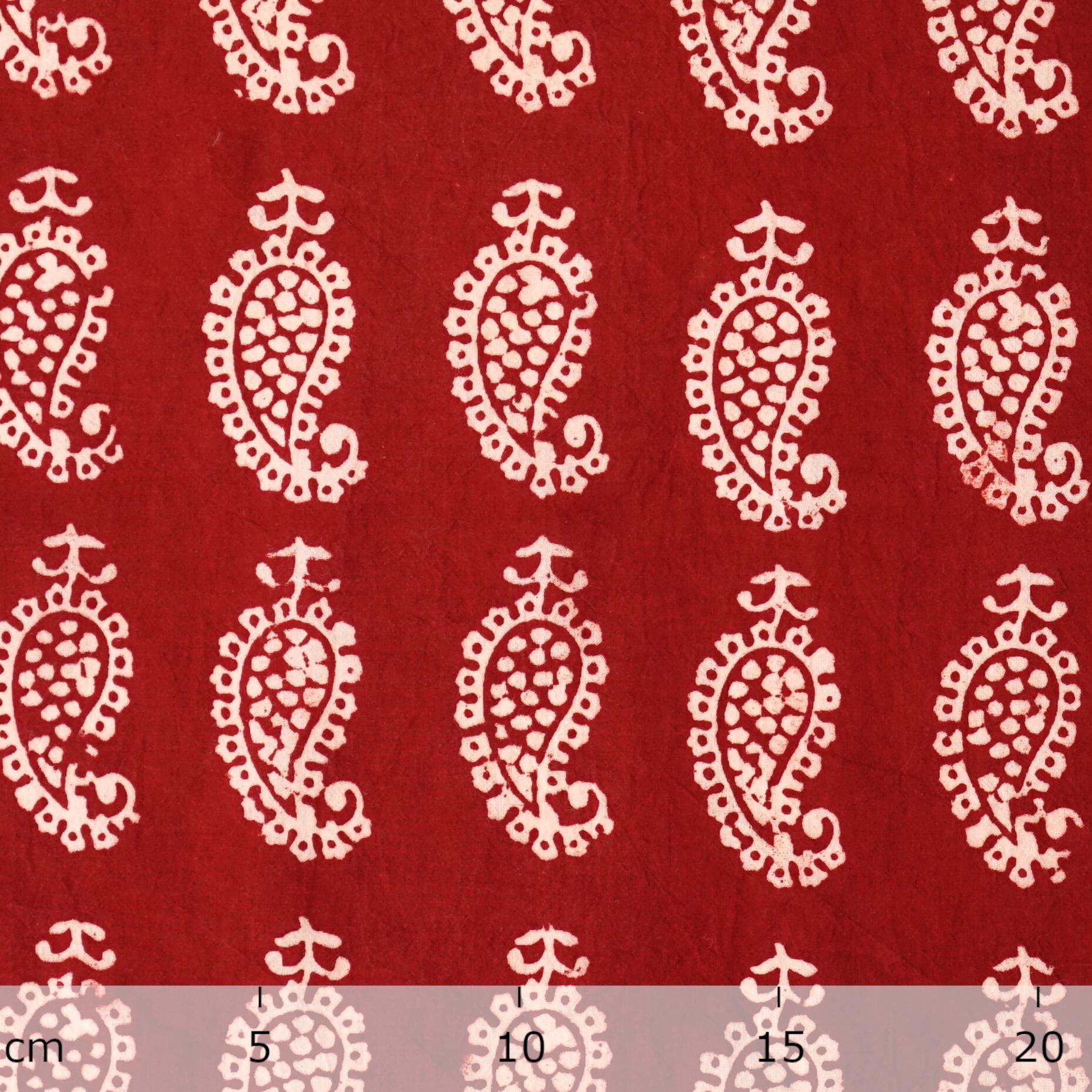 100% Block-Printed Cotton Fabric From India - Raindrops Design - Iron Rust Black & Alizarin Red Dyes - Ruler