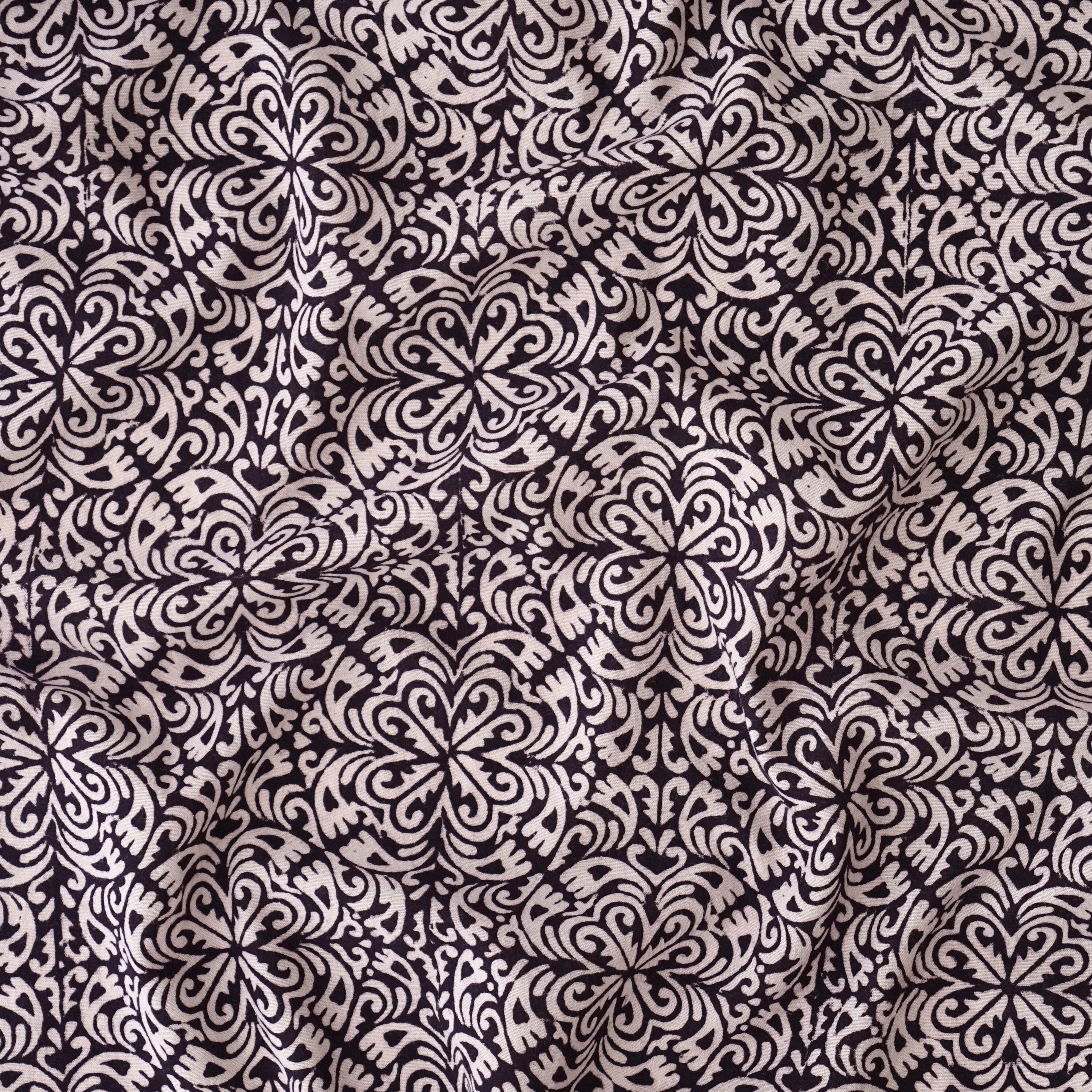 100% Block-Printed Cotton Fabric From India - Bagh Printing Method - Psychadelia Design - Contrast