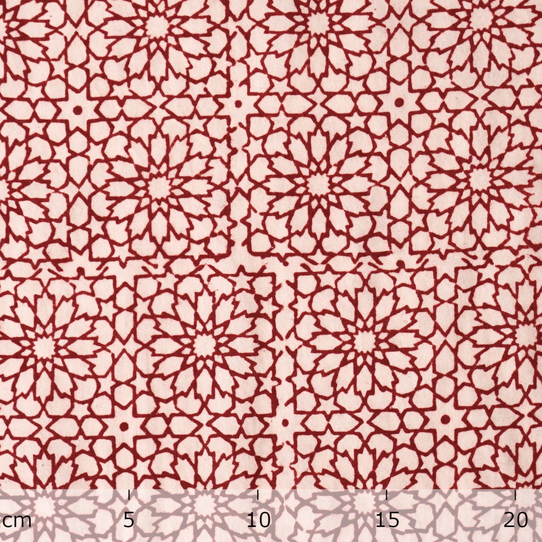 100% Block-Printed Cotton Fabric From India - Floral Sublimity Design - Alizarin Red Dye - Ruler