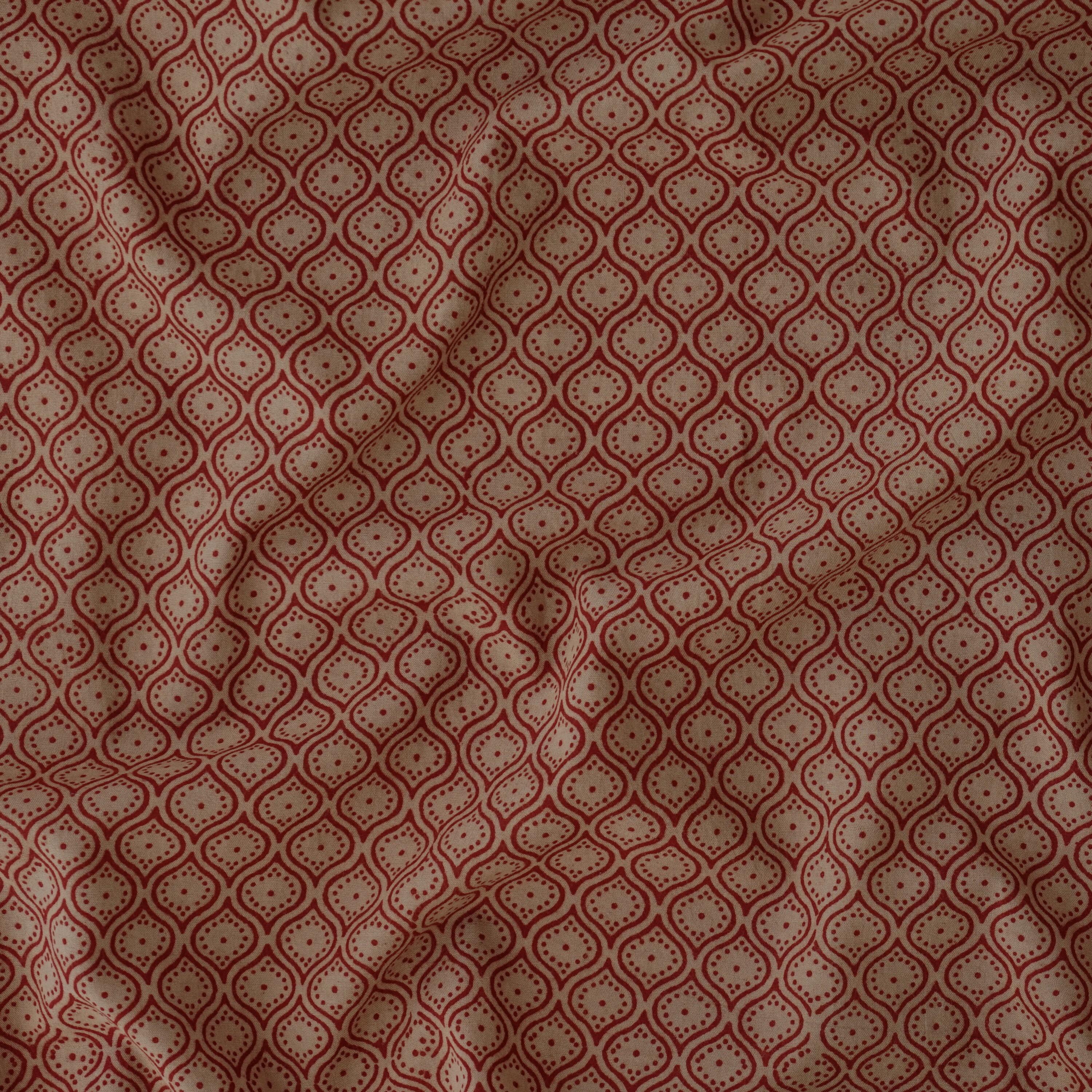 100% Block-Printed Cotton Fabric From India- Bagh - Alizarin Red & Indigosol Khaki - Moreish Dops Print - Contrast