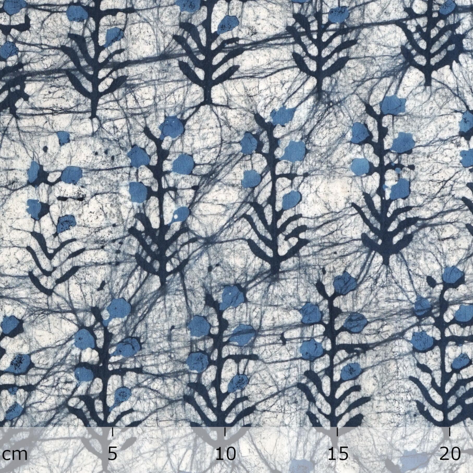 100% Block-Printed Batik Cotton Fabric From India - Batik - Blue Bhil Buto - Ruler