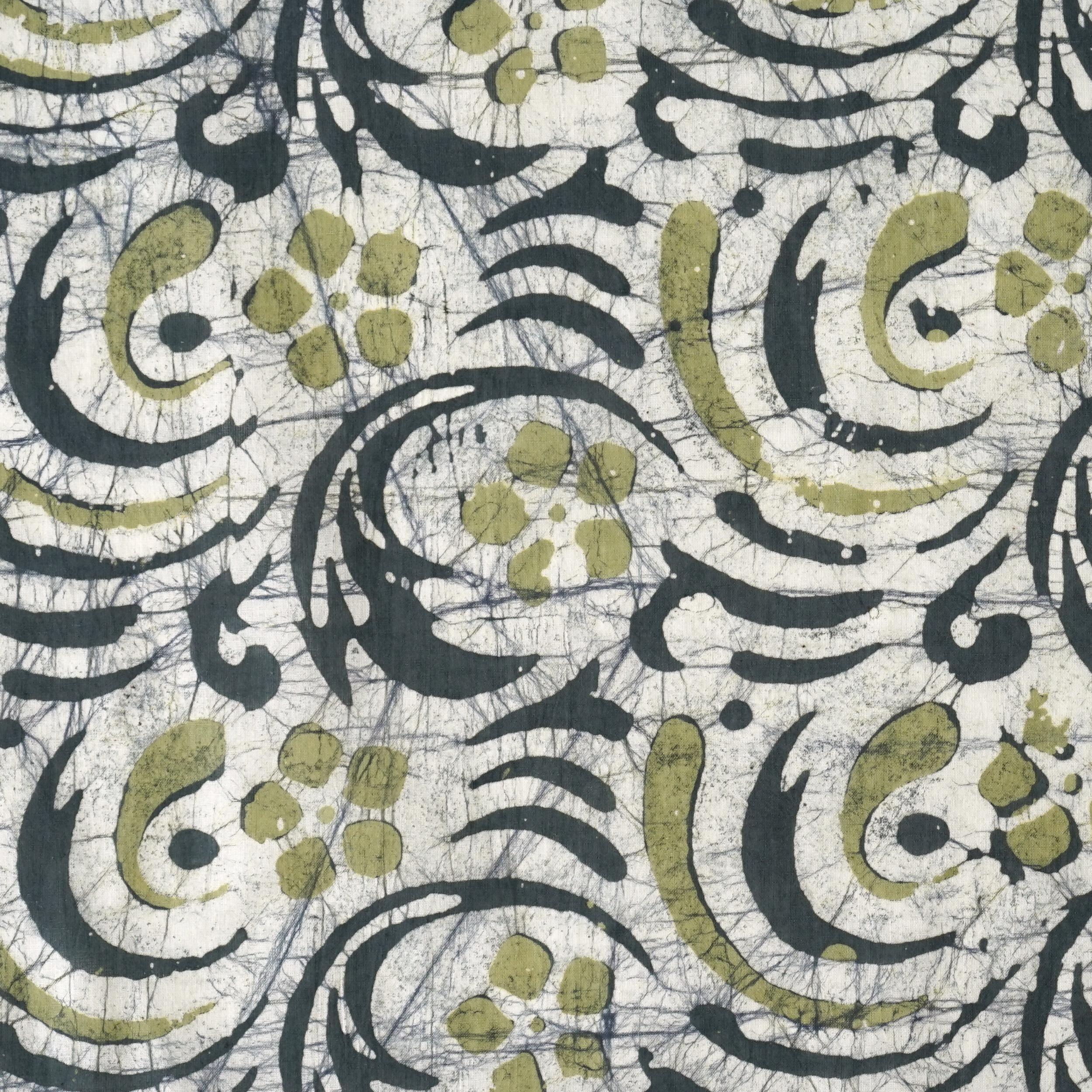 100% Block-Printed Batik Cotton Fabric From India - River Eddy Motif - Flat