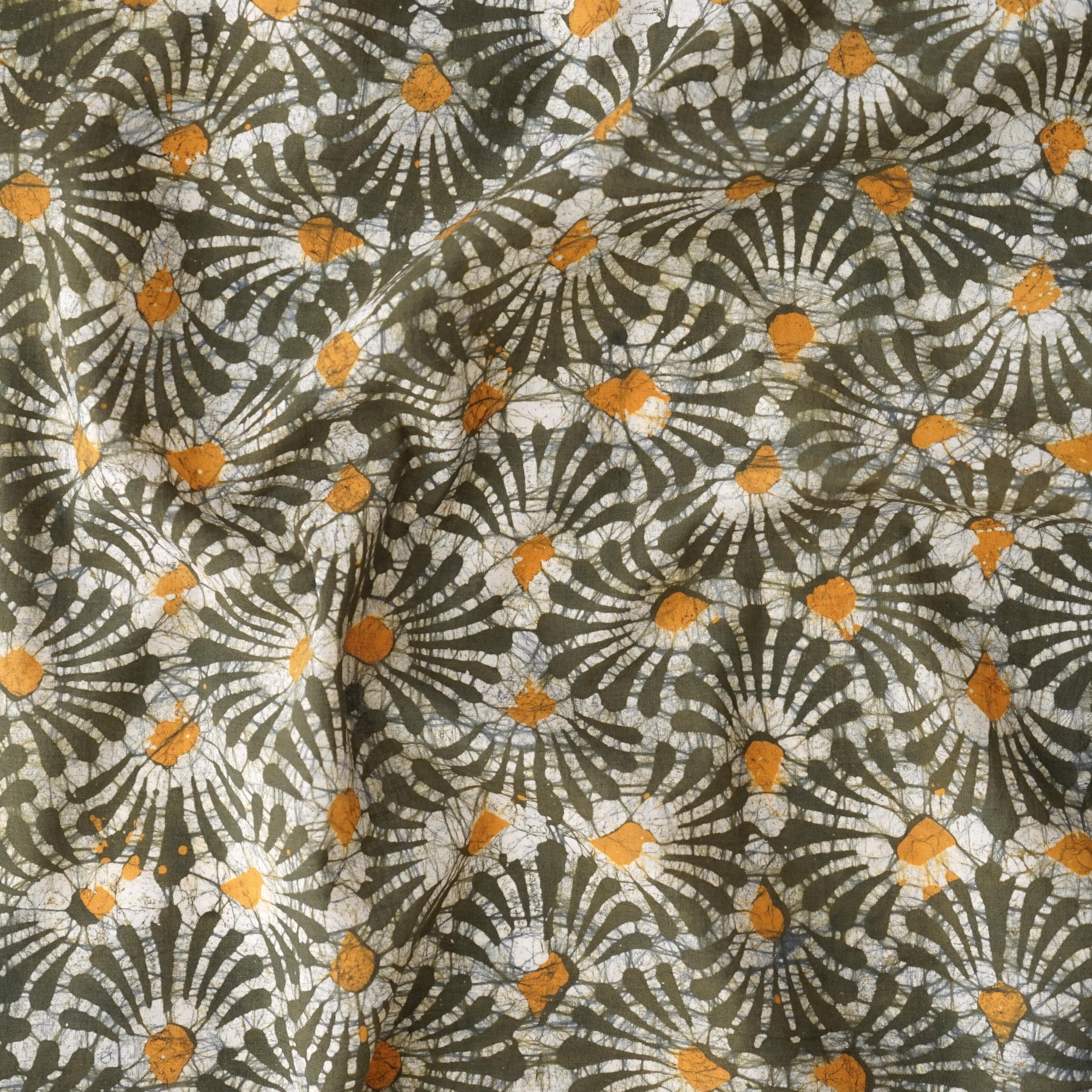 100% Block-Printed Batik Cotton Fabric From India - Clackers Motif - Contrast