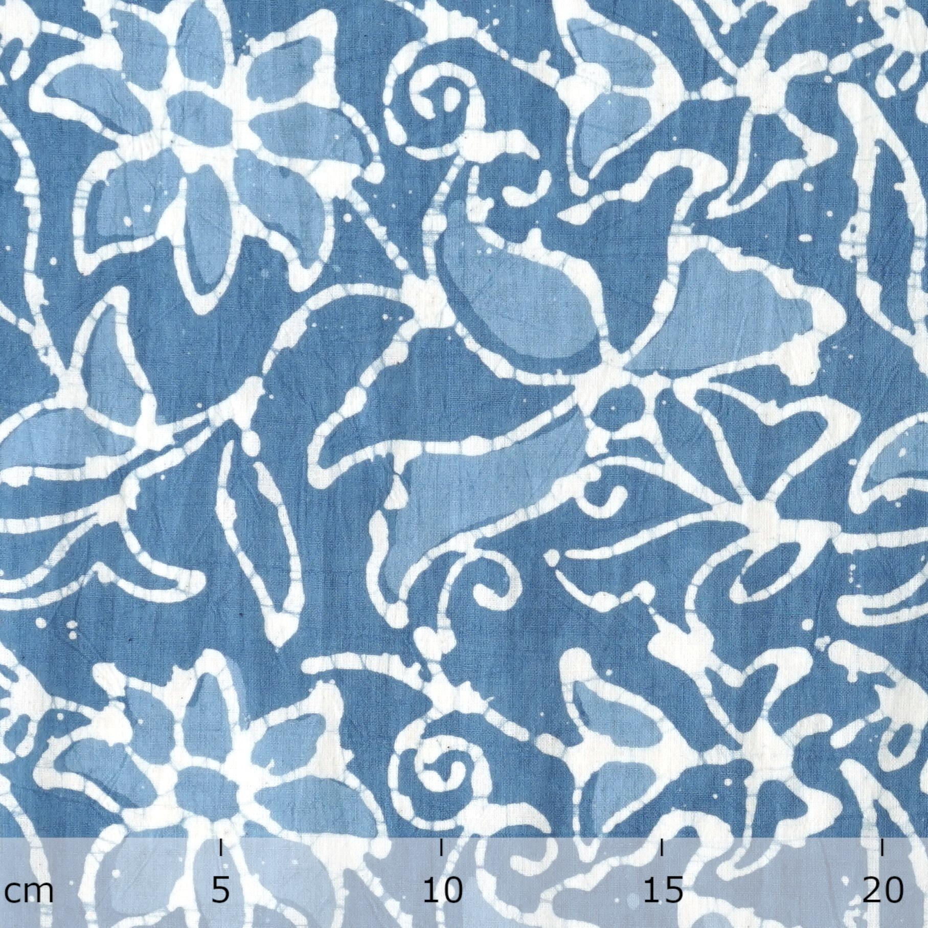 100% Block-Printed Batik Cotton Fabric From India - Blooming Blue Motif - Ruler