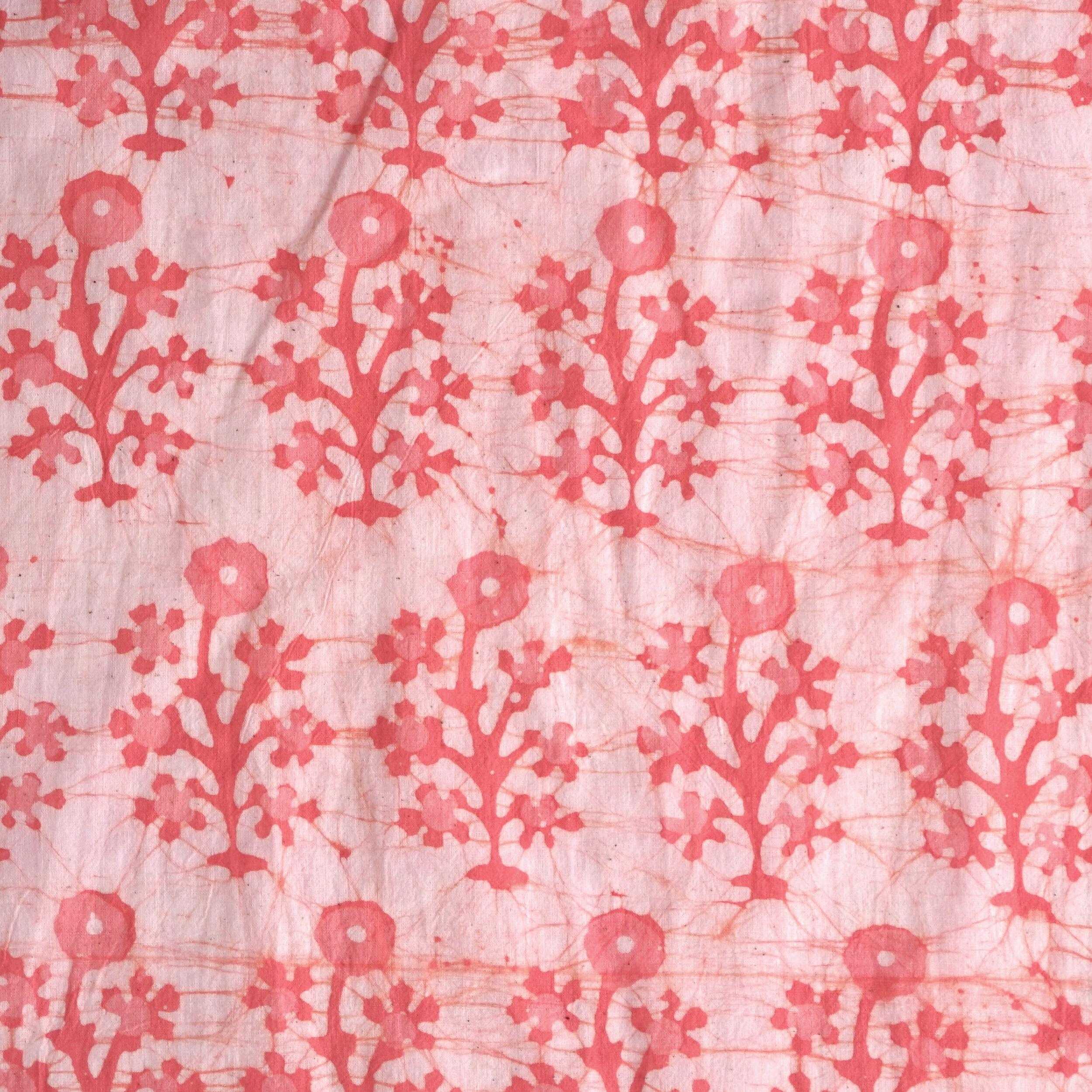 100% Block-Printed Batik Cotton Fabric From India - Bhil Buto Motif - Salmon Dye - Flat