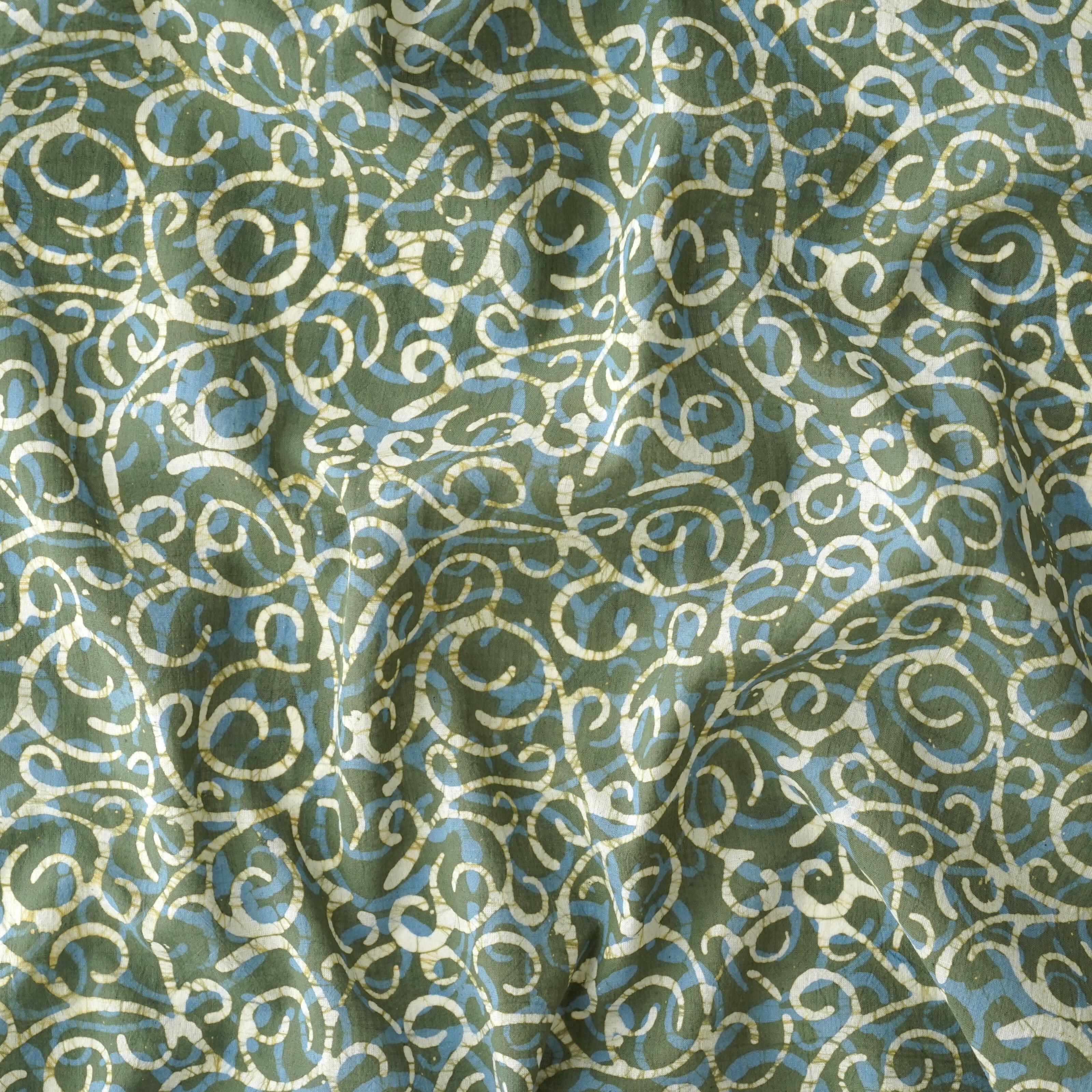 Block-Printed Batik Cotton Fabric From India - Aurora Design - Reactive Dye - Contrast