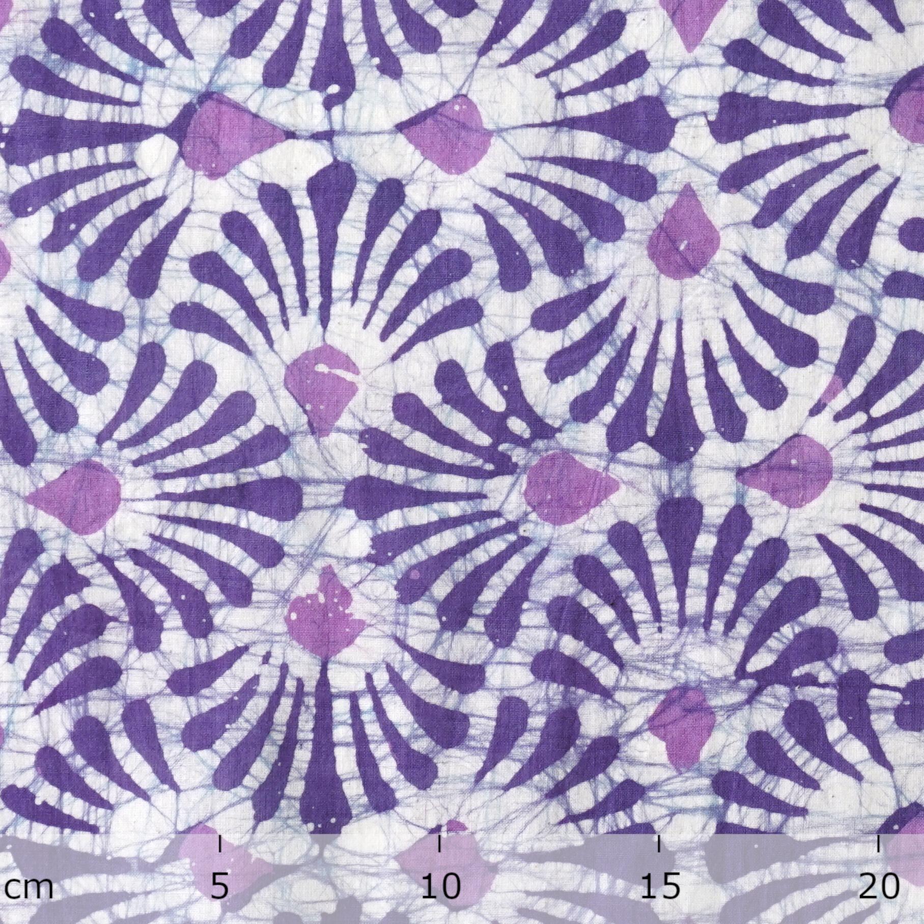 100% Block-Printed Batik Cotton Fabric From India - Castanets Design - Purple Reactive Dye - Ruler