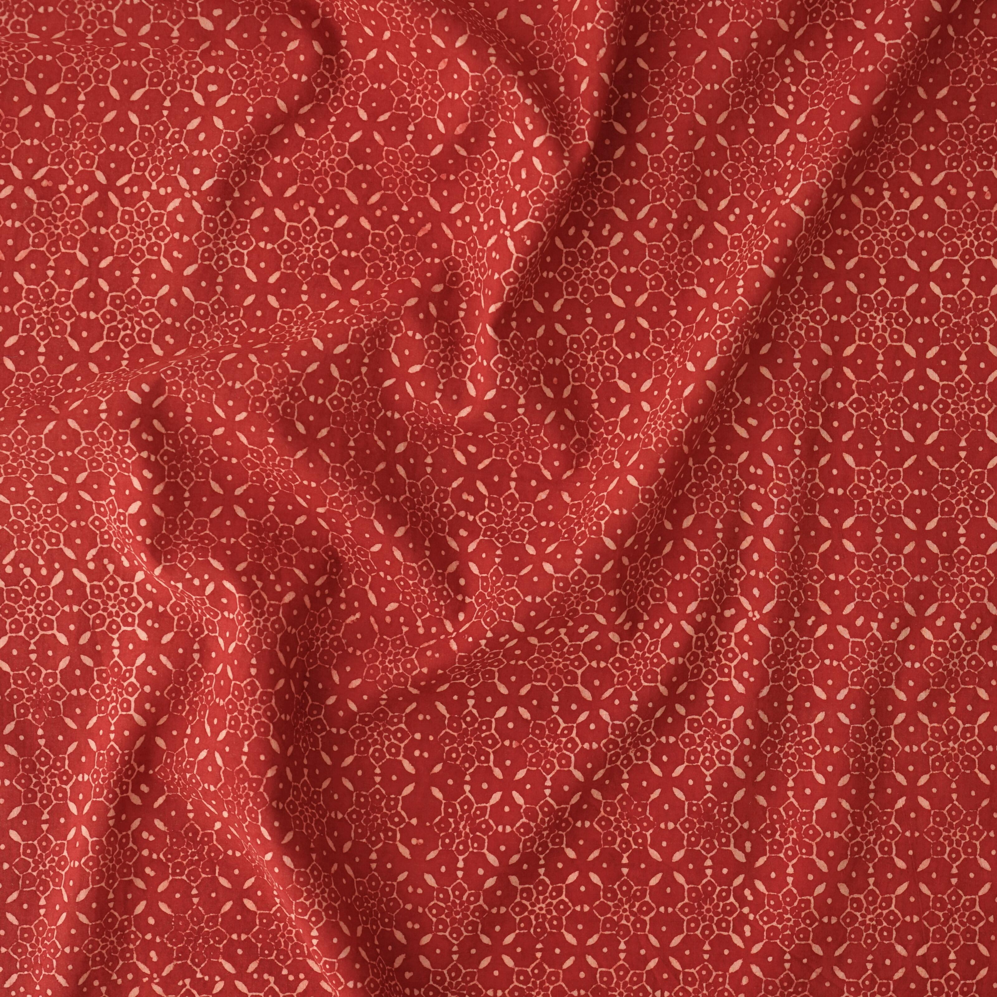 1 - AHM53 - Block-Printed Cotton Fabric - Alizarin Dye - Red - Pangs Motif - Contrast