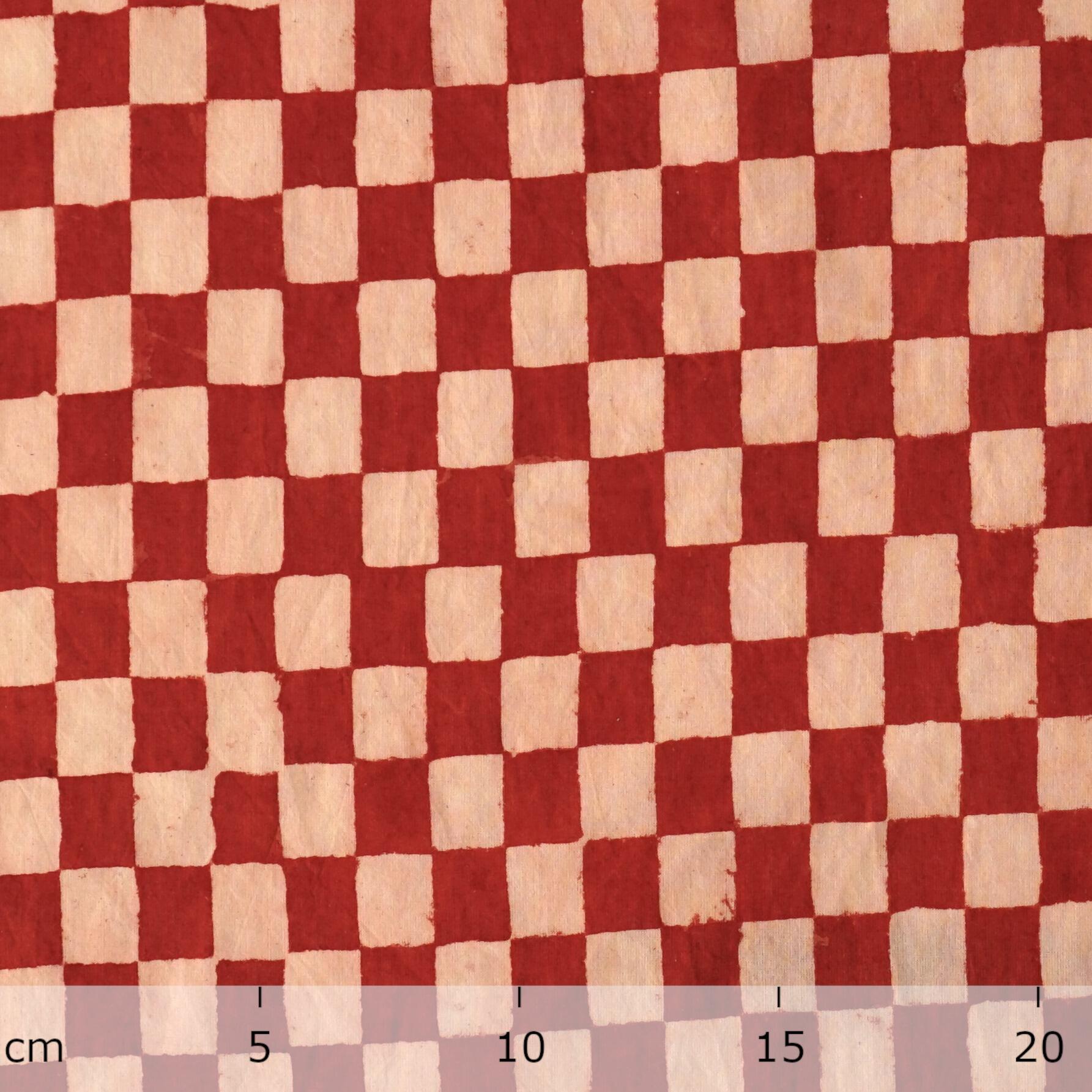 Hand Block-Printed Cotton - Checkers Print - Red Alizarin & White - Ruler