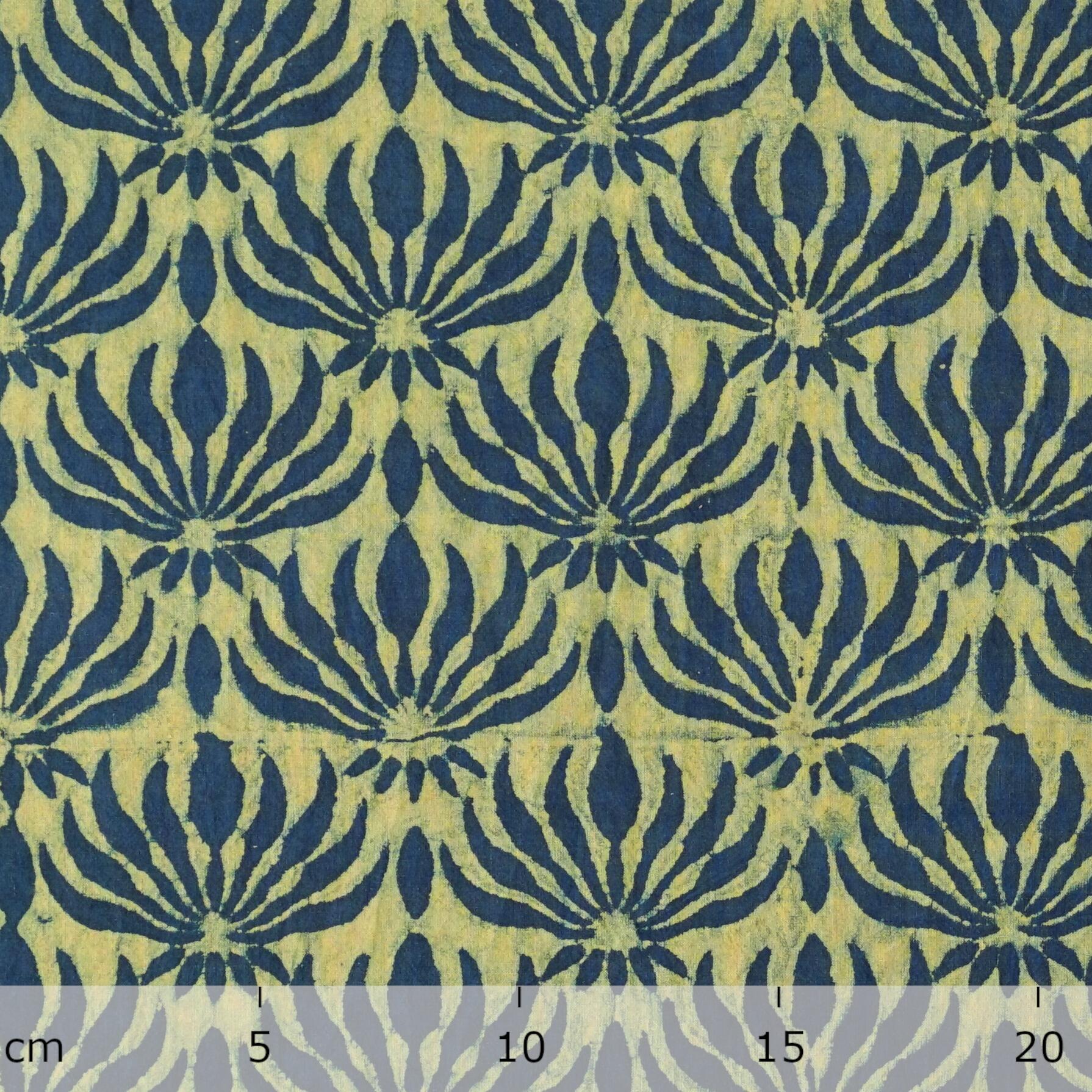AHM54 - Block-Printed Fabric - Lotus Flower Design - Indigo & Tamarisk Dyes - Ruler