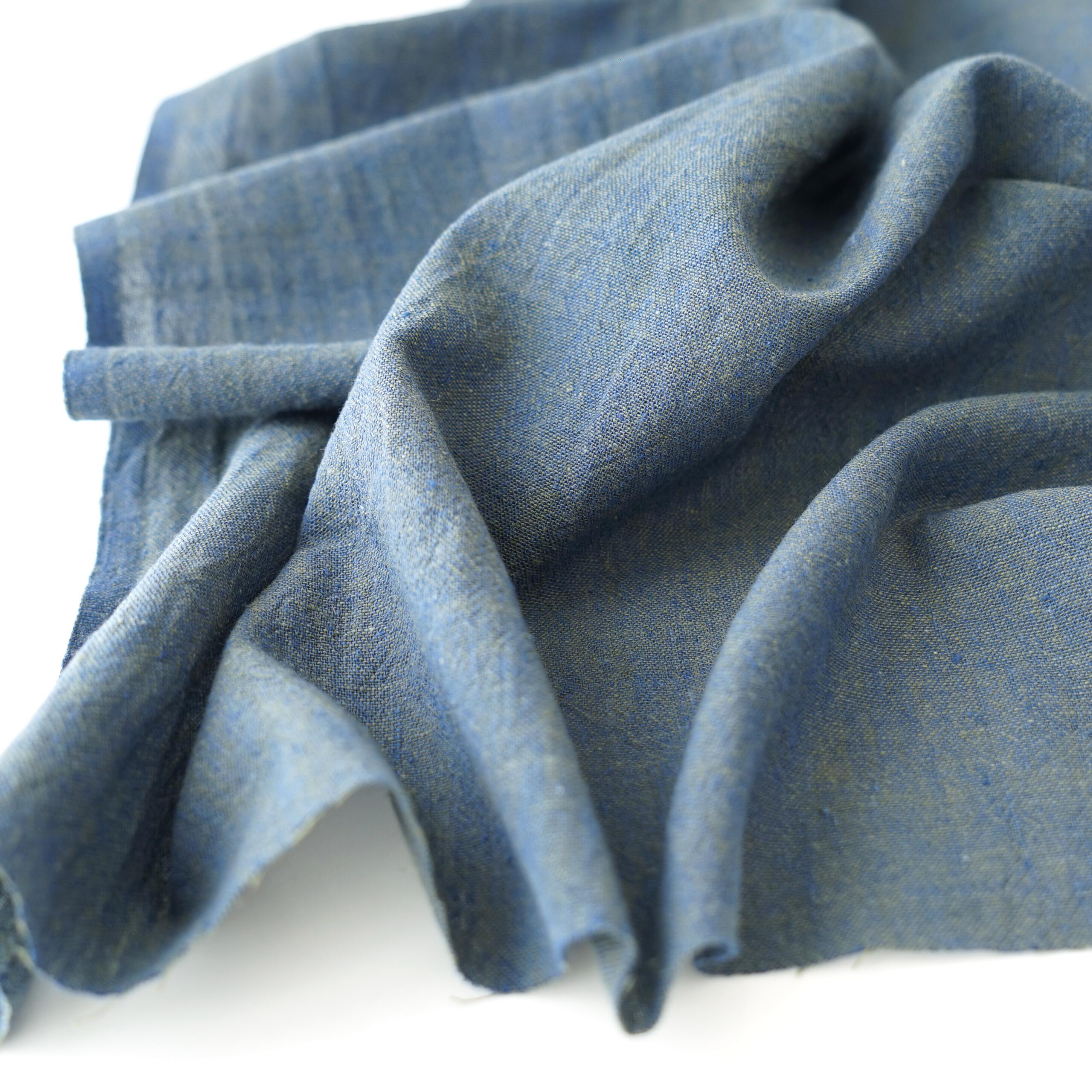 Organic Kala Cotton - Handloom Woven - Blue & Olive Green Shot Cotton - Cross Colour - 1 by 1 - Plain Weave - Yarn Dye - Contrast