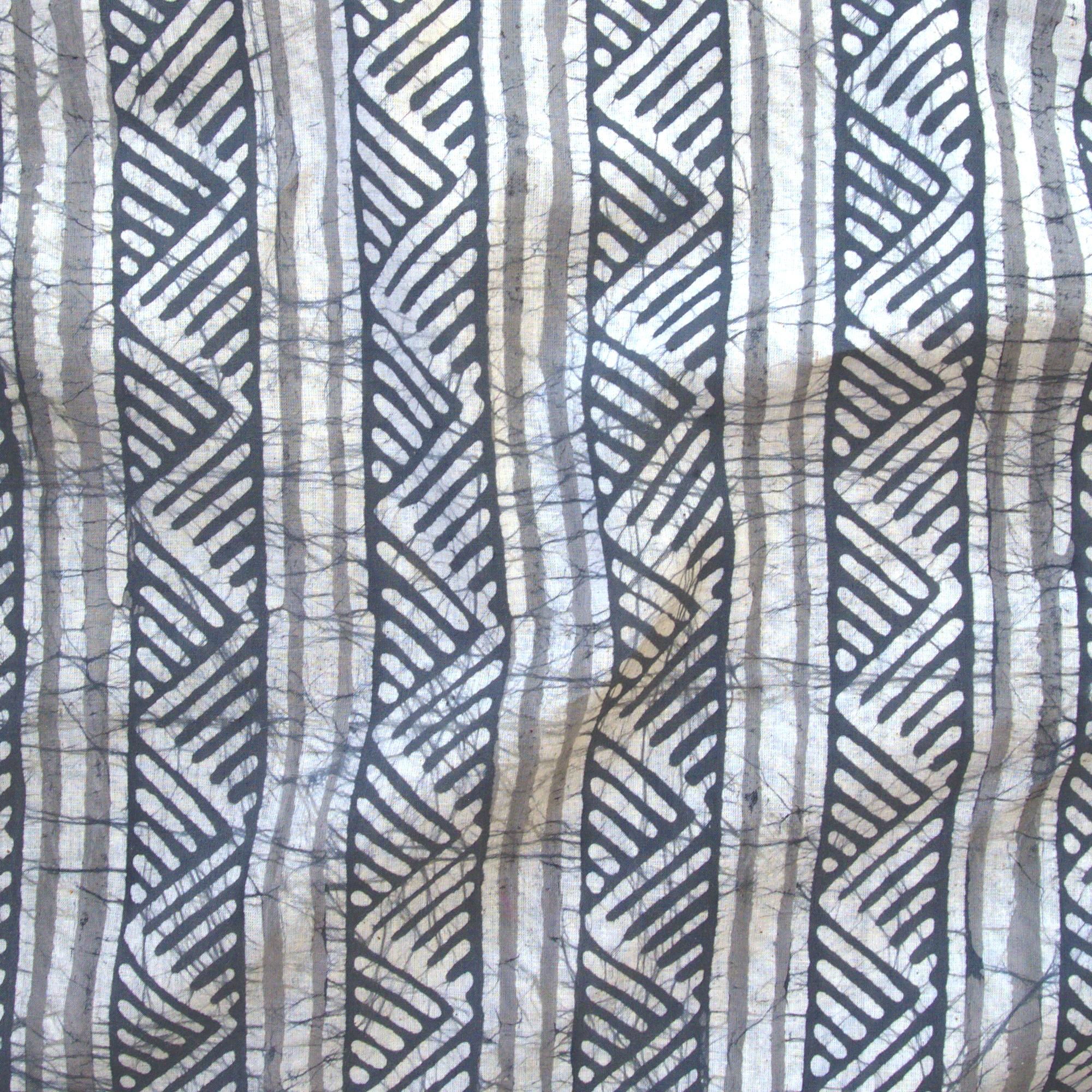 Block-Printed Batik Fabric - 100% Cotton - Grey ZigZags & Lines