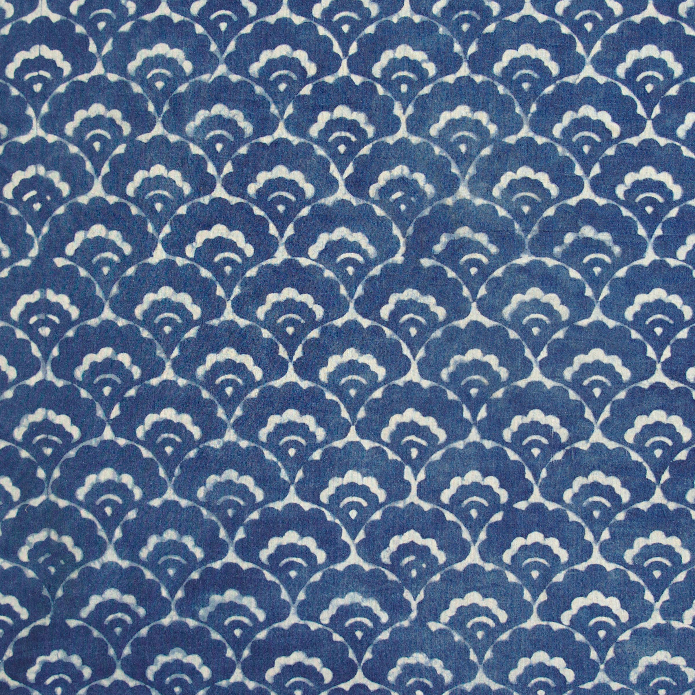 Indian Block-Printed Cotton - Clouds Print - Printed With Resist and Dyed in Indigo - Flat