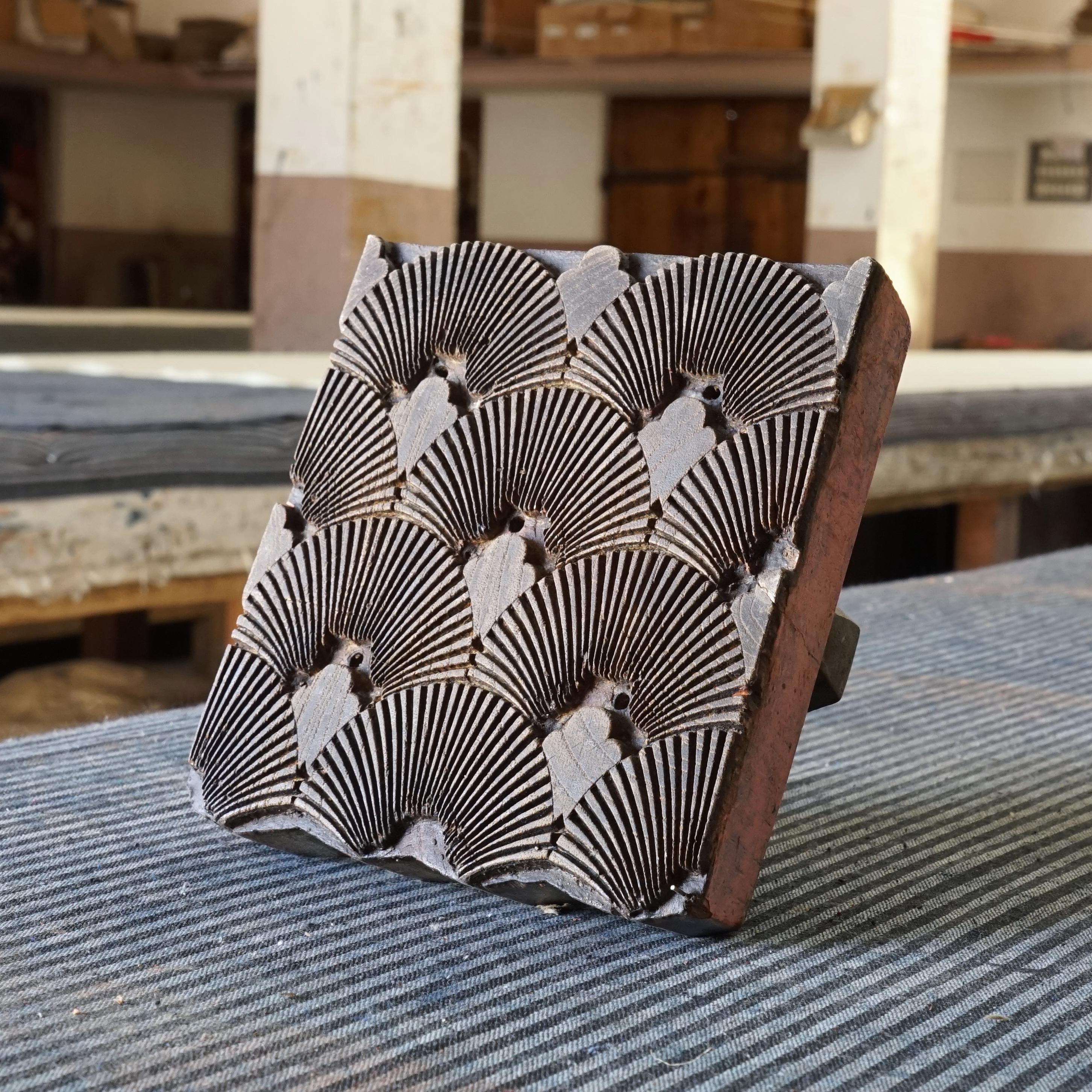 SIK17 - Indian Woodblock-Printed Cotton Fabric - Shell Design - Myrobalan Dye - Block
