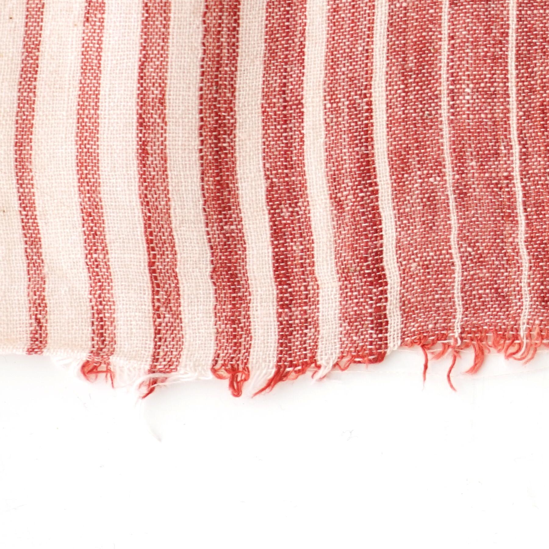 KHE04 - Organic Kala Cotton - Handloom Woven - Natural Dye - Red Alizarin Dye - Fading Stripes - One By One - Close Up
