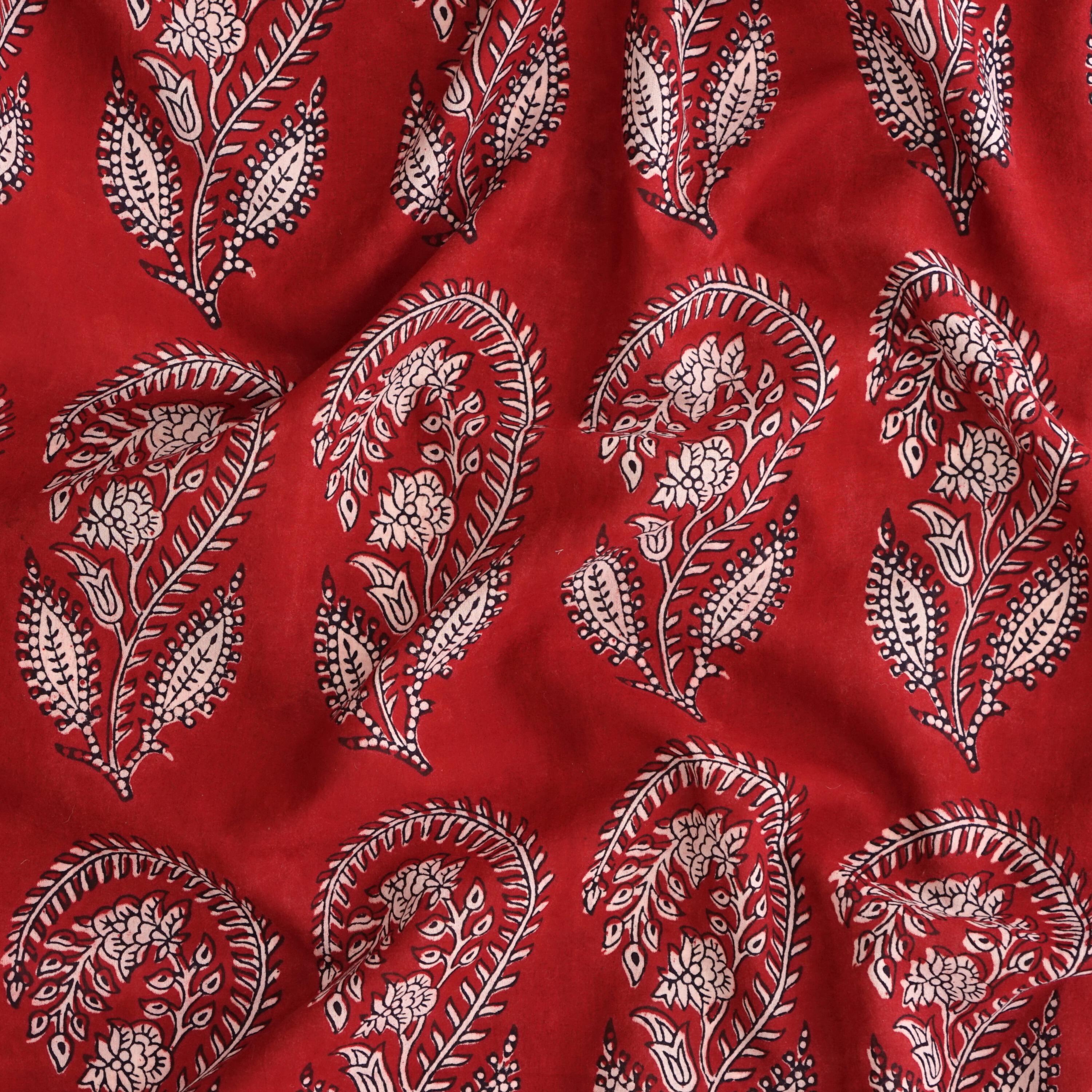 100% Block - Printed Cotton Fabric From India - Scorpion Design - Iron Rust Black & Alizarin Red Dyes - Contrast