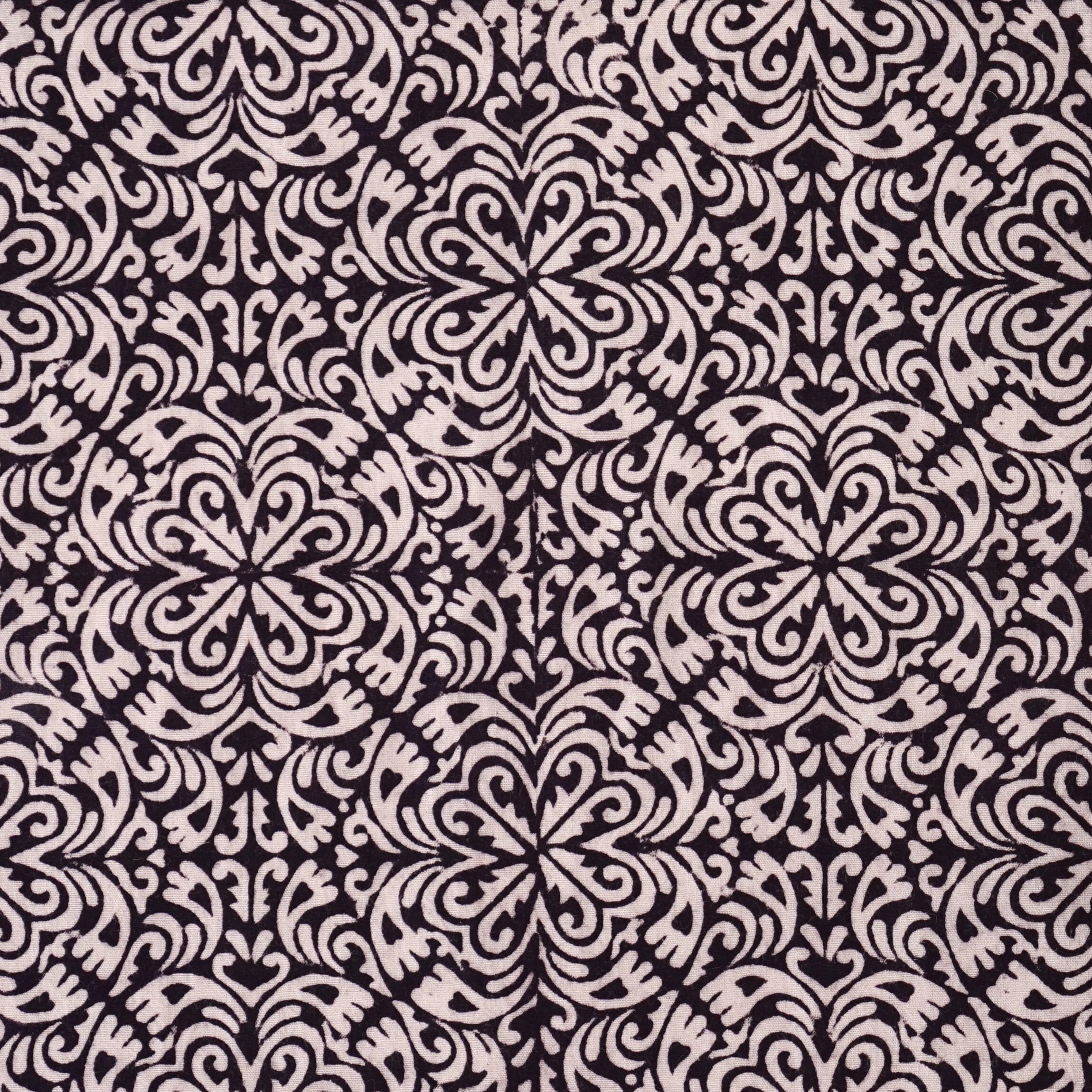 100% Block-Printed Cotton Fabric From India - Bagh Printing Method - Psychadelia Design - Flat