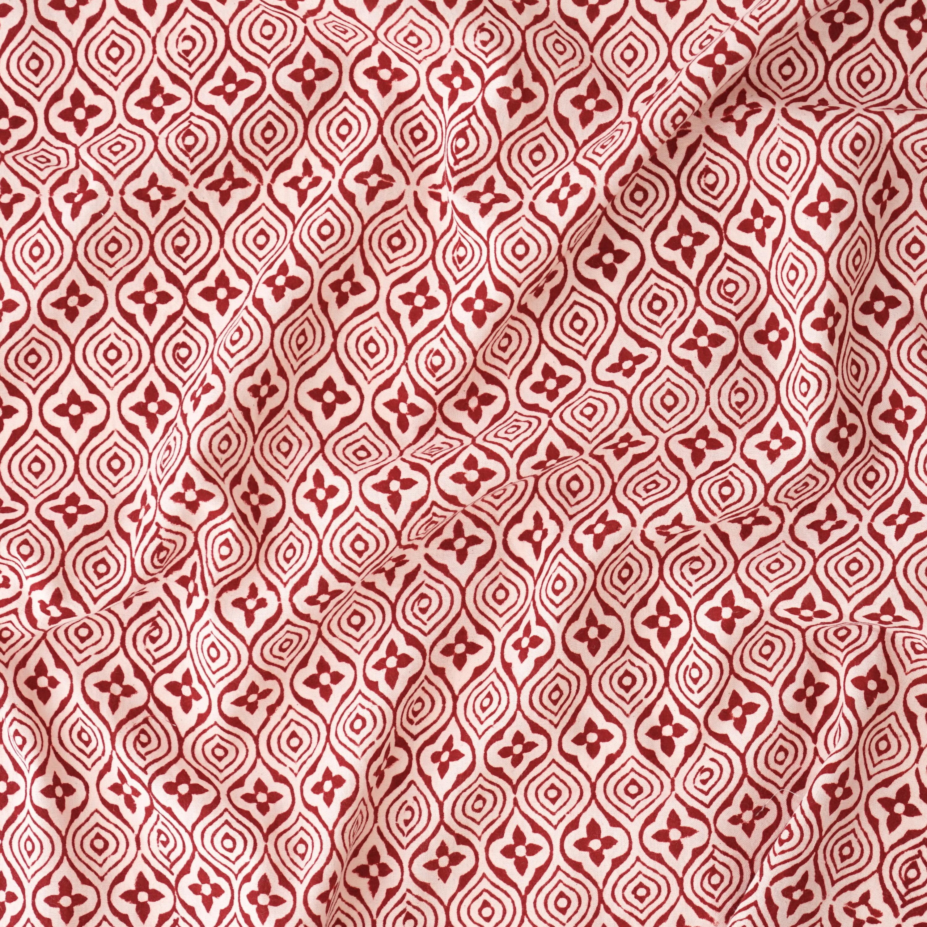 100% Block-Printed Cotton Fabric From India - Bagh Method - Alizarin Red Turkish Delight Print - Contrast
