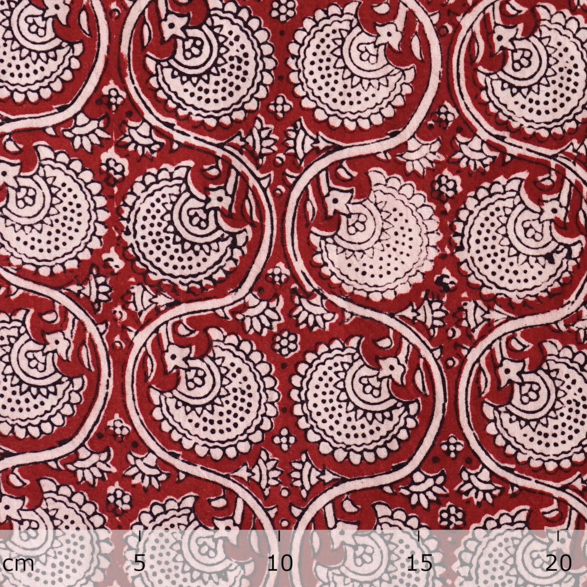 100% Block-Printed Cotton Fabric From India - Idle Moments Design - Iron Rust Black & Alizarin Red Dyes - Ruler