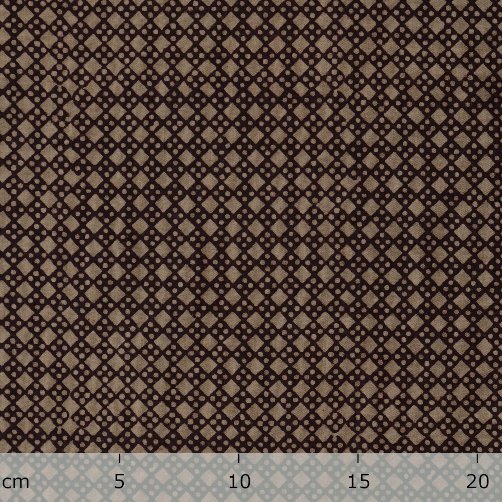 100% Block-Printed Cotton Fabric From India - Bagh Method - Iron Rust Black & Indigosol Khaki - Pressure Point Print - Ruler
