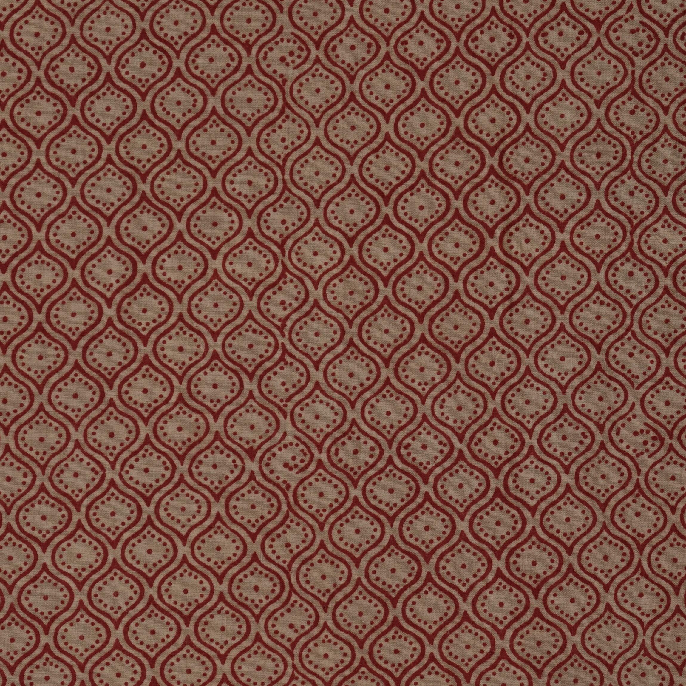100% Block-Printed Cotton Fabric From India- Bagh - Alizarin Red & Indigosol Khaki - Moreish Dops Print - Flat