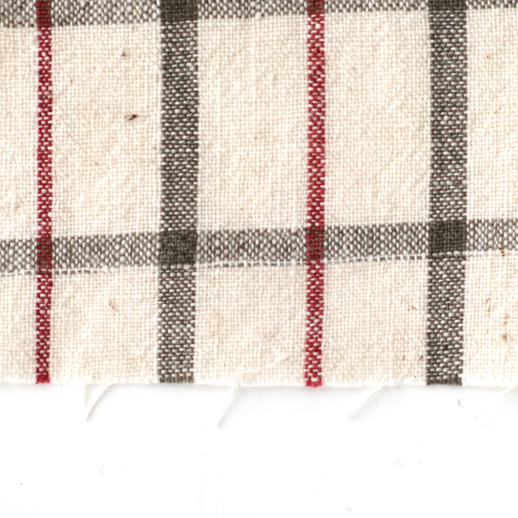 100% Handloom Woven Cotton - White Warp & Weft, Olive Green Warp & Weft, Alizarin Red Warp - Chequers - Close Up