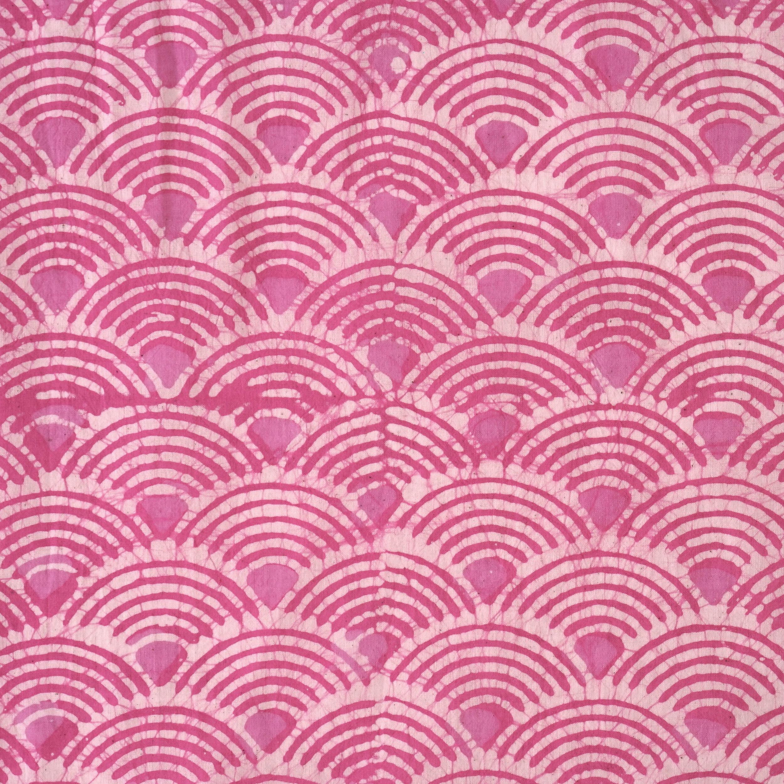 100% Block-Printed Batik Cotton Fabric From India - Batik - Pink Red Scales - Flat