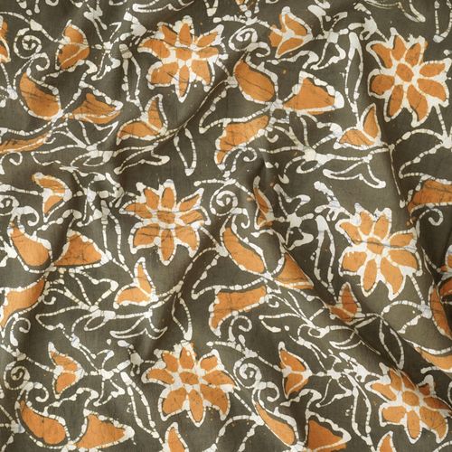 100% Block-Printed Batik Cotton Fabric From India - Clematis Motif - Contrast