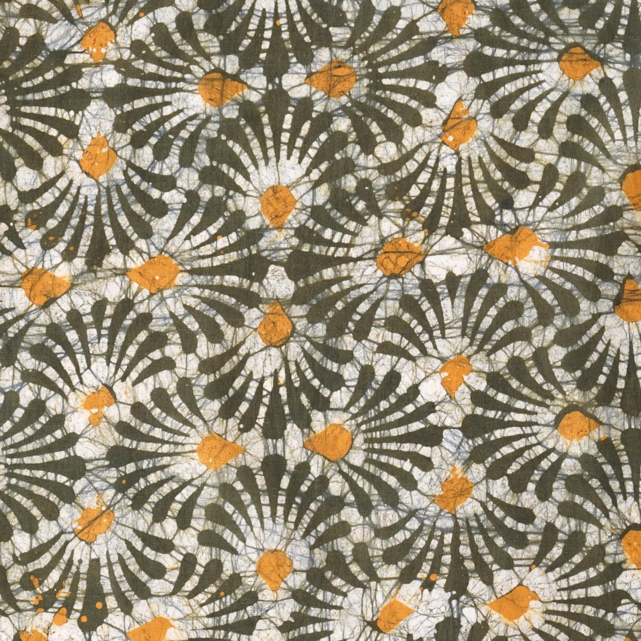 100% Block-Printed Batik Cotton Fabric From India - Clackers Motif - Flat