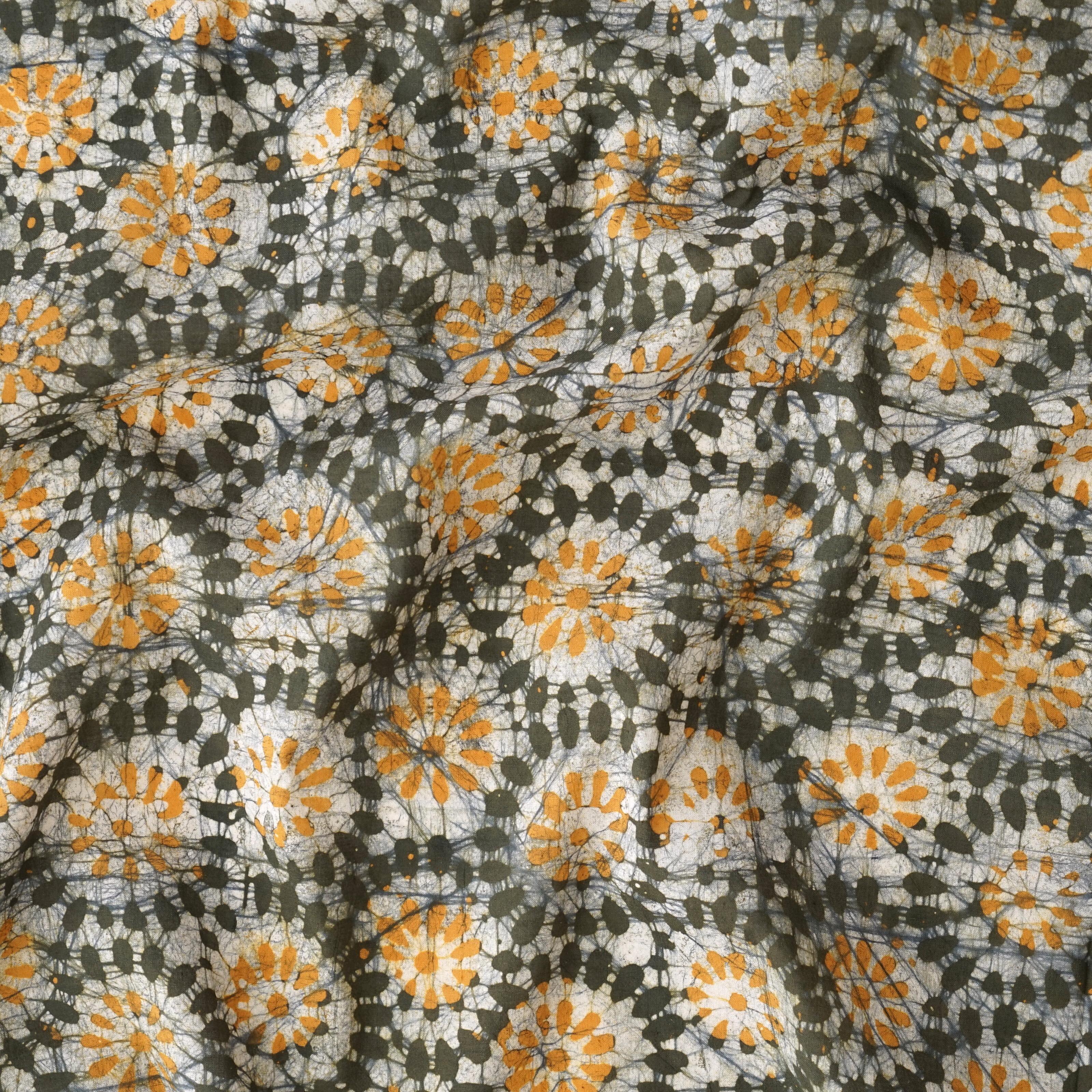 100% Block-Printed Batik Cotton Fabric From India - Jalebi Motif - Contrast
