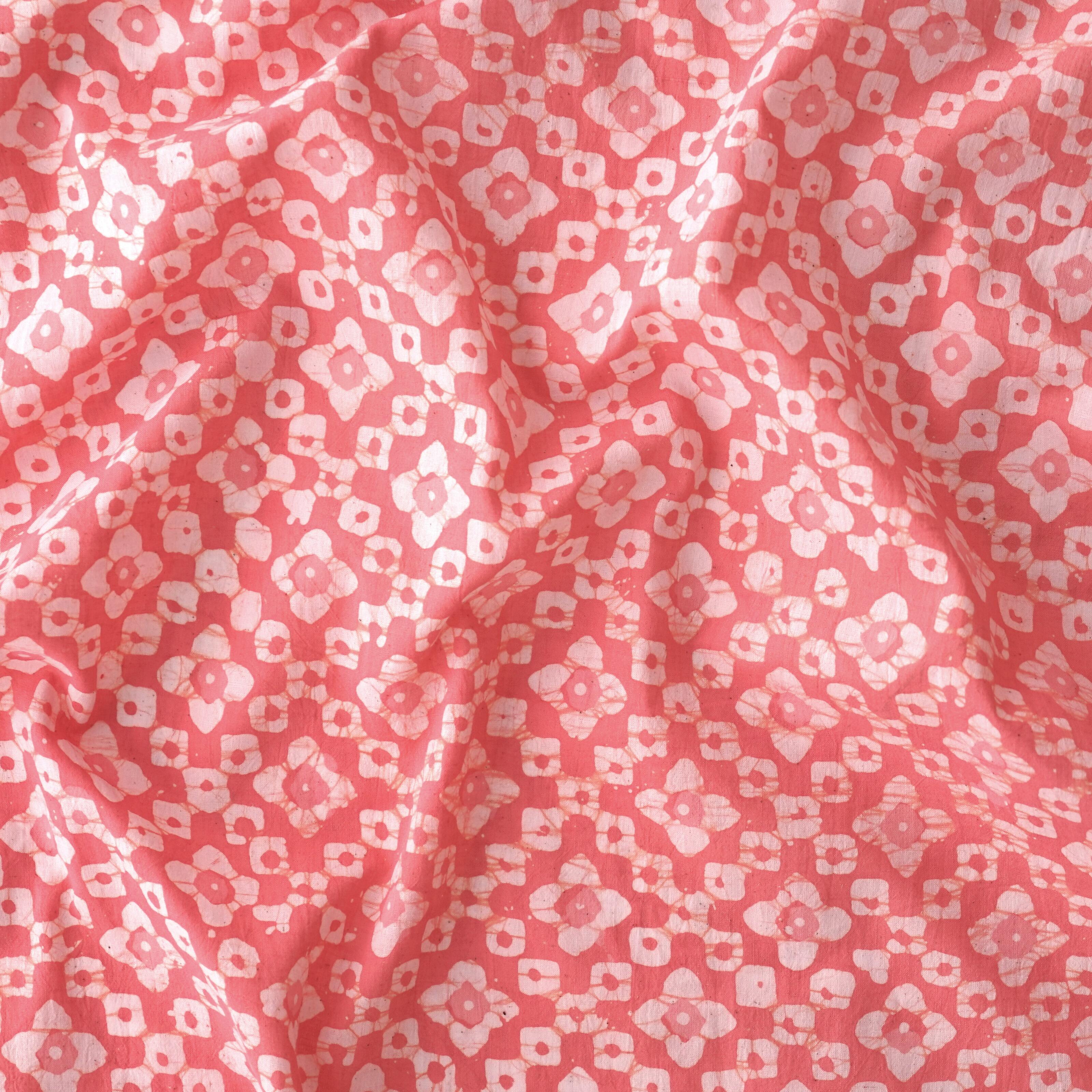 100% Block-Printed Batik Cotton Fabric From India - Alhambra Tiles Motif - Salmon Dye - Contrast