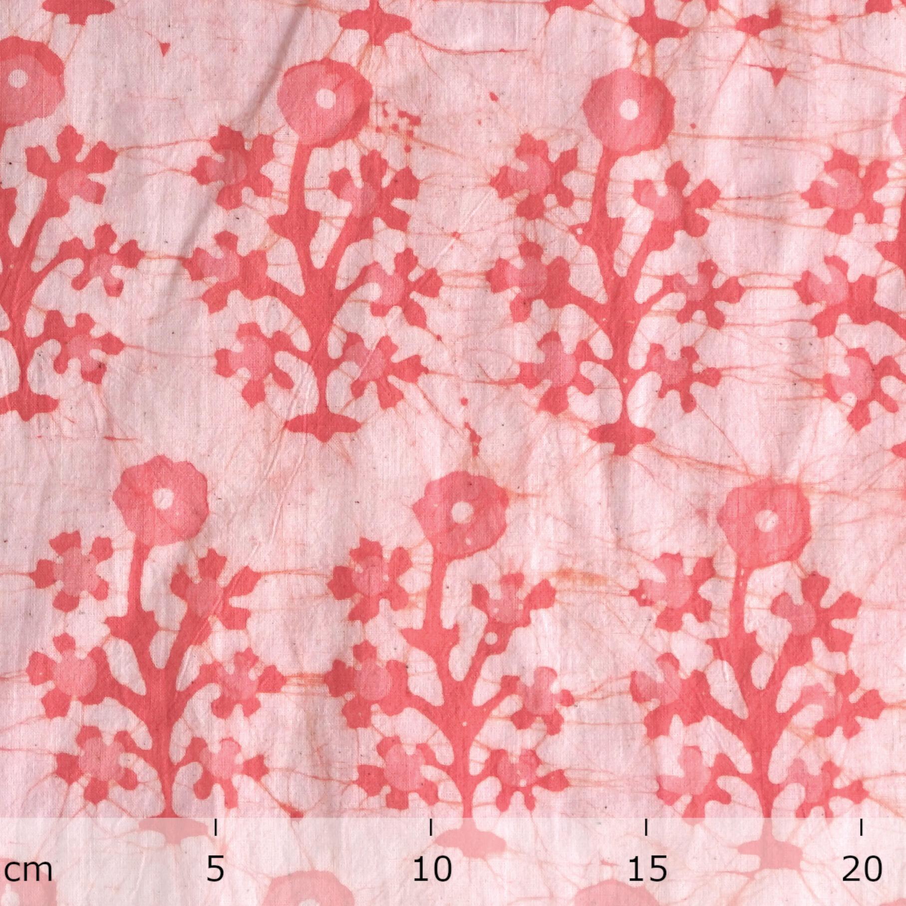 100% Block-Printed Batik Cotton Fabric From India - Bhil Buto Motif - Salmon Dye - Ruler