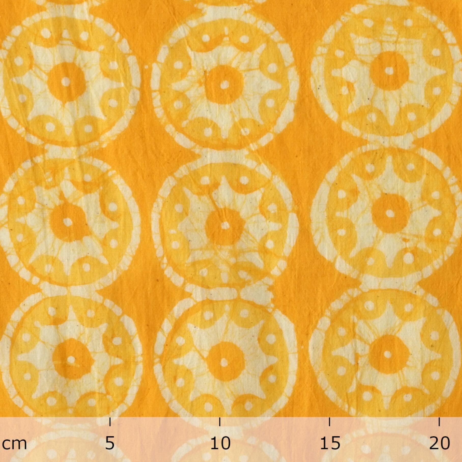 100% Block-Printed Batik Cotton Fabric From India - Sunkissed Design - Yellow Dye - Ruler