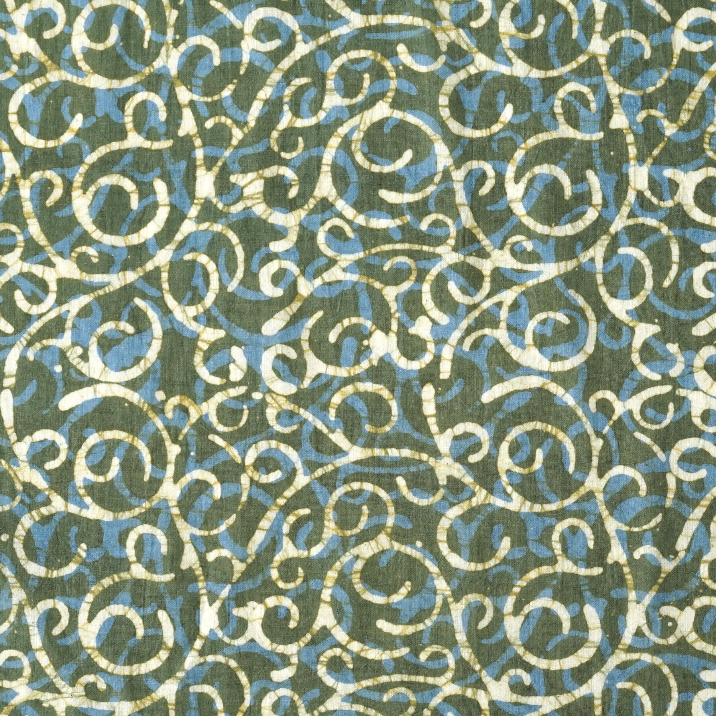 Block-Printed Batik Cotton Fabric From India - Aurora Design - Reactive Dye - Flat