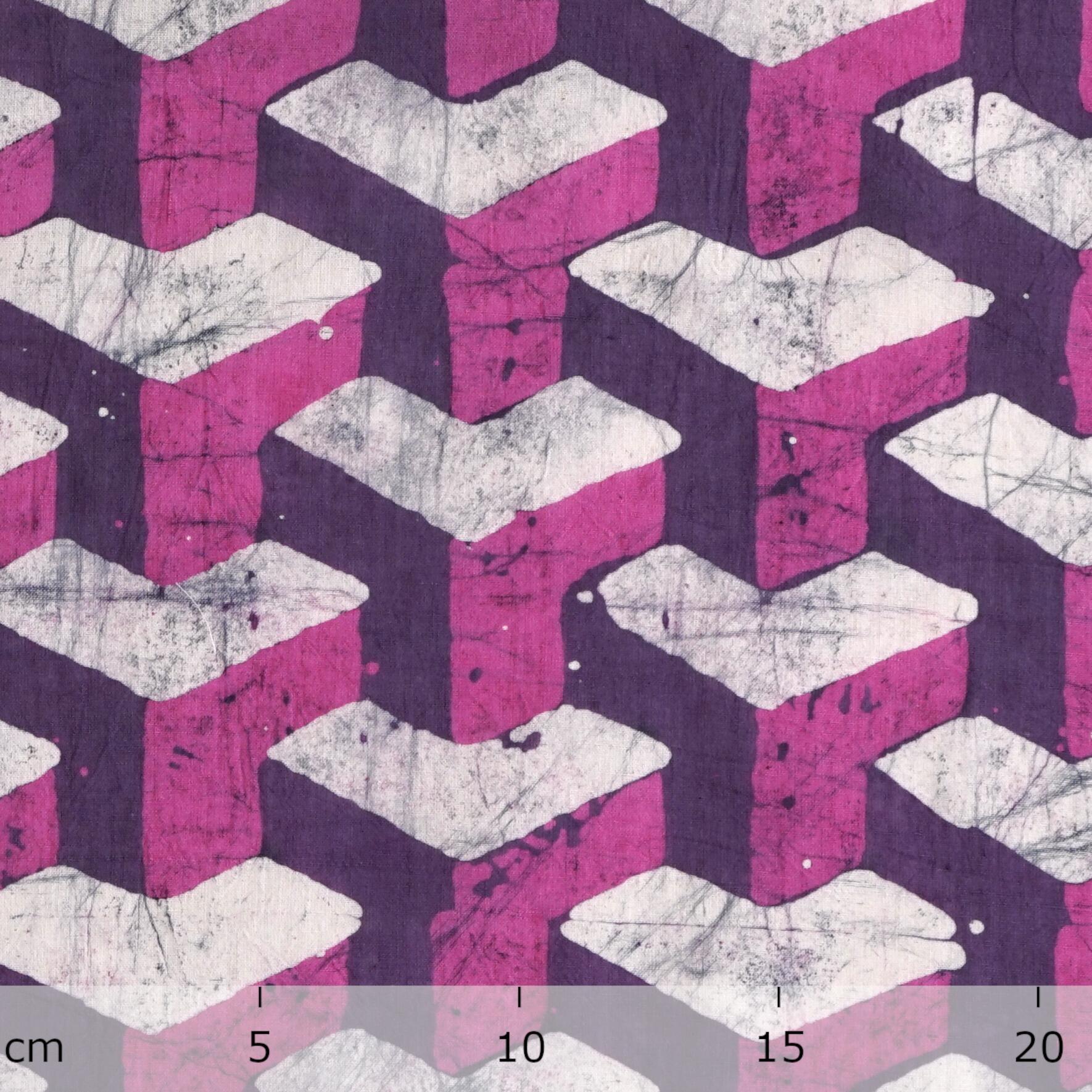100% Block-Printed Batik Cotton Fabric From India - Purple Building Blocks Motif - Ruler