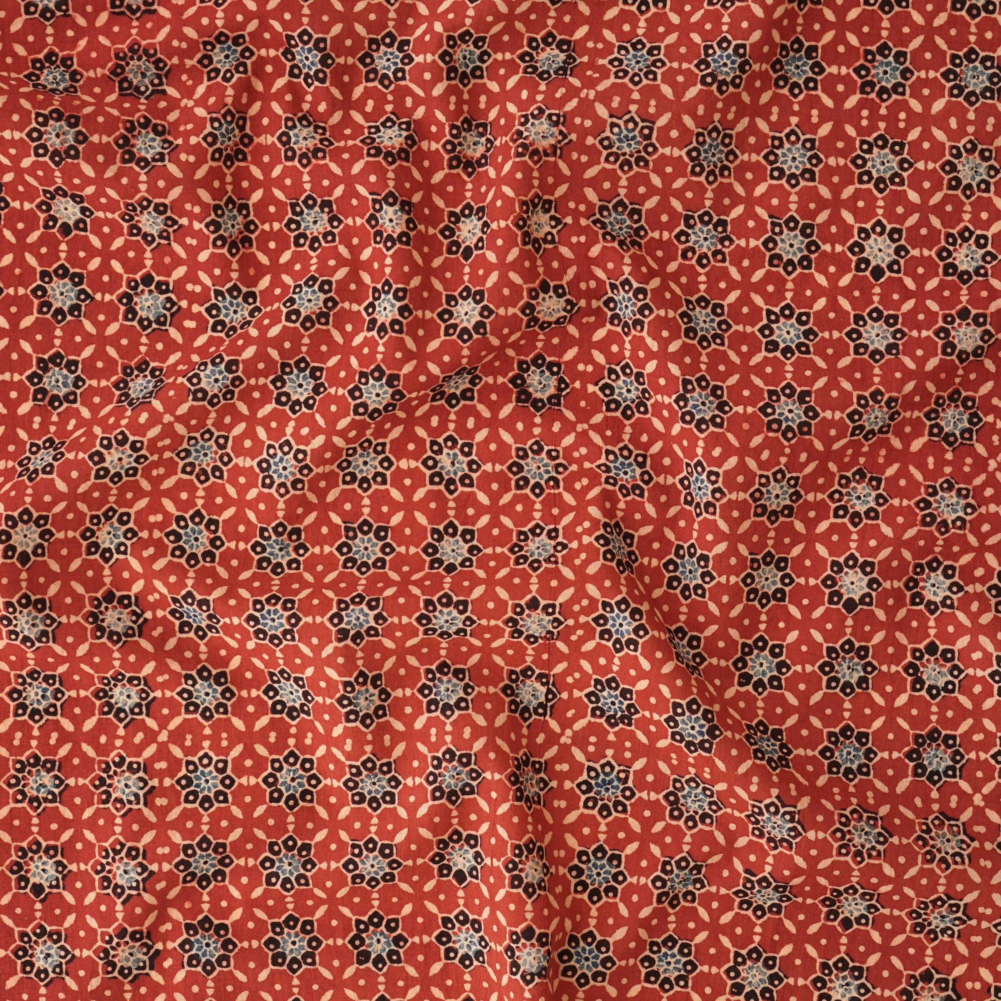 Ajrak Block-Printed Cotton - Starburst Print - Alizarin Red, Black, Indigo - Contrast