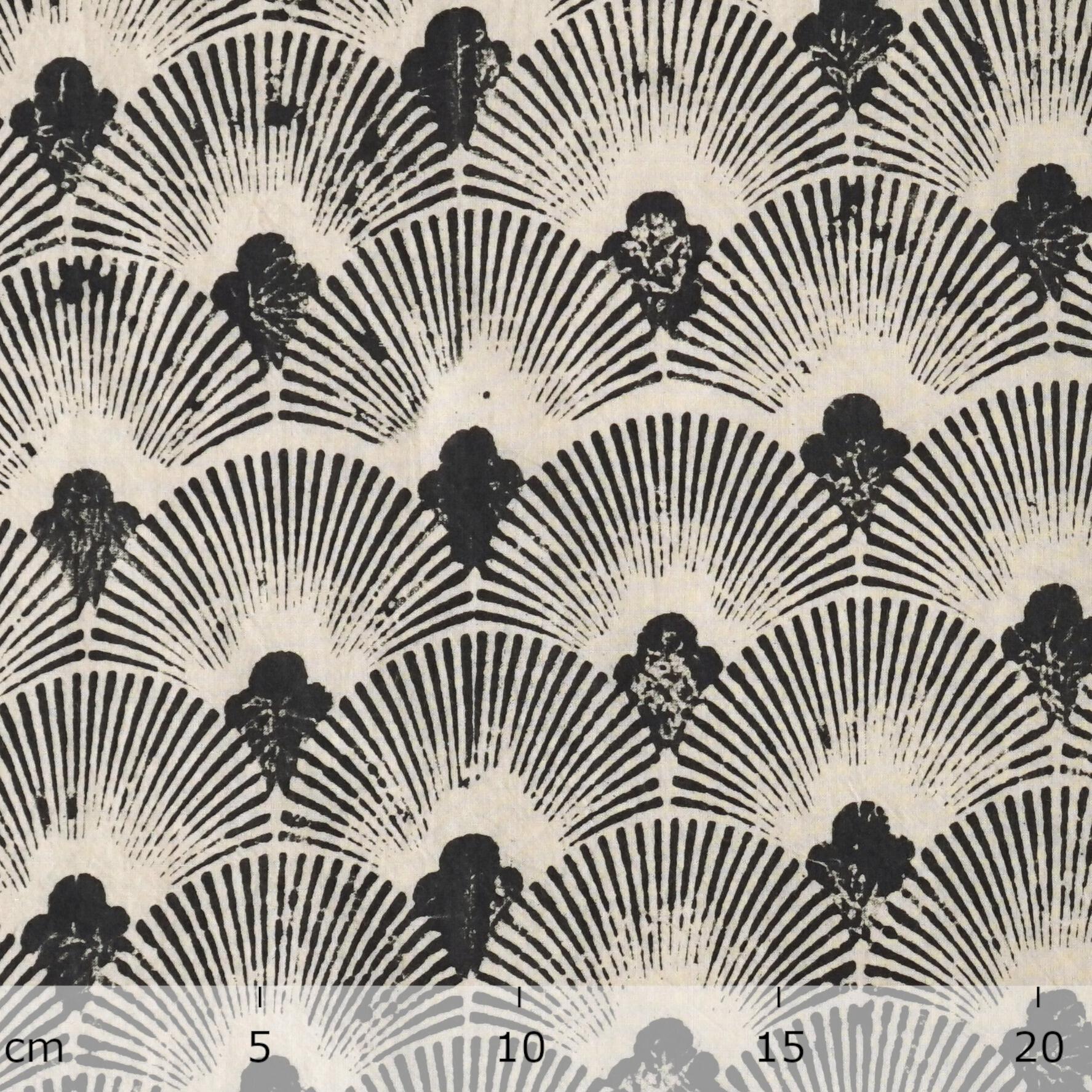 SIK17 - Indian Woodblock-Printed Cotton Fabric - Shell Design - Black Dye - Ruler