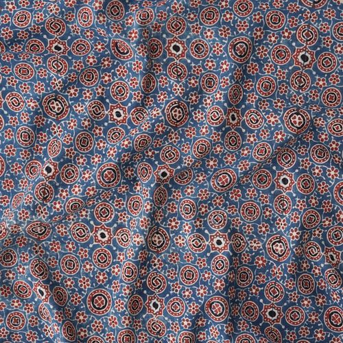 SIK31 - Indian Block-Printed Cotton - Carnival Design - Indigo, Red & Black Dye - Contrast