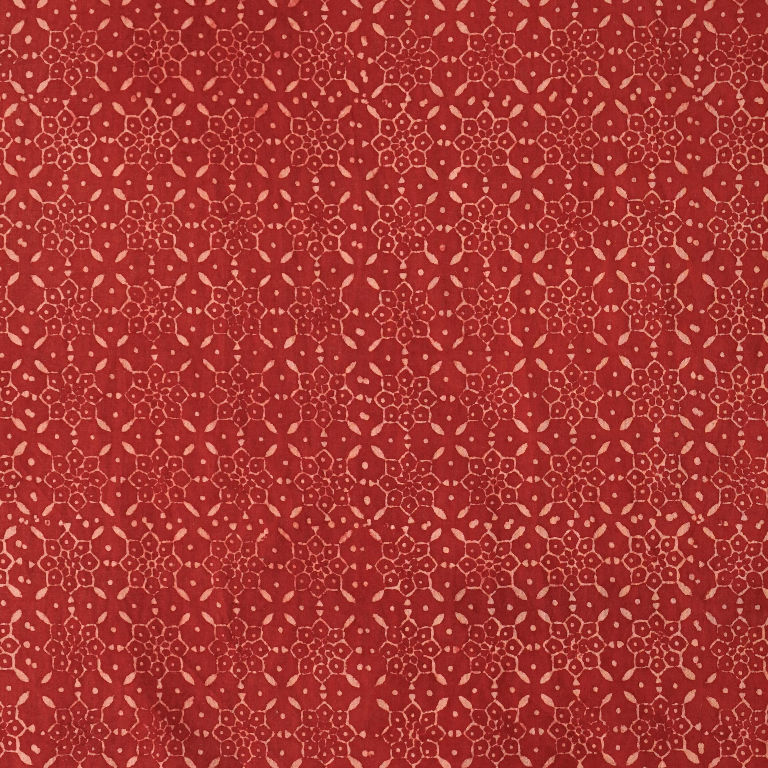 2 - AHM53 - Block-Printed Cotton Fabric - Alizarin Dye - Red - Pangs Motif - Flat