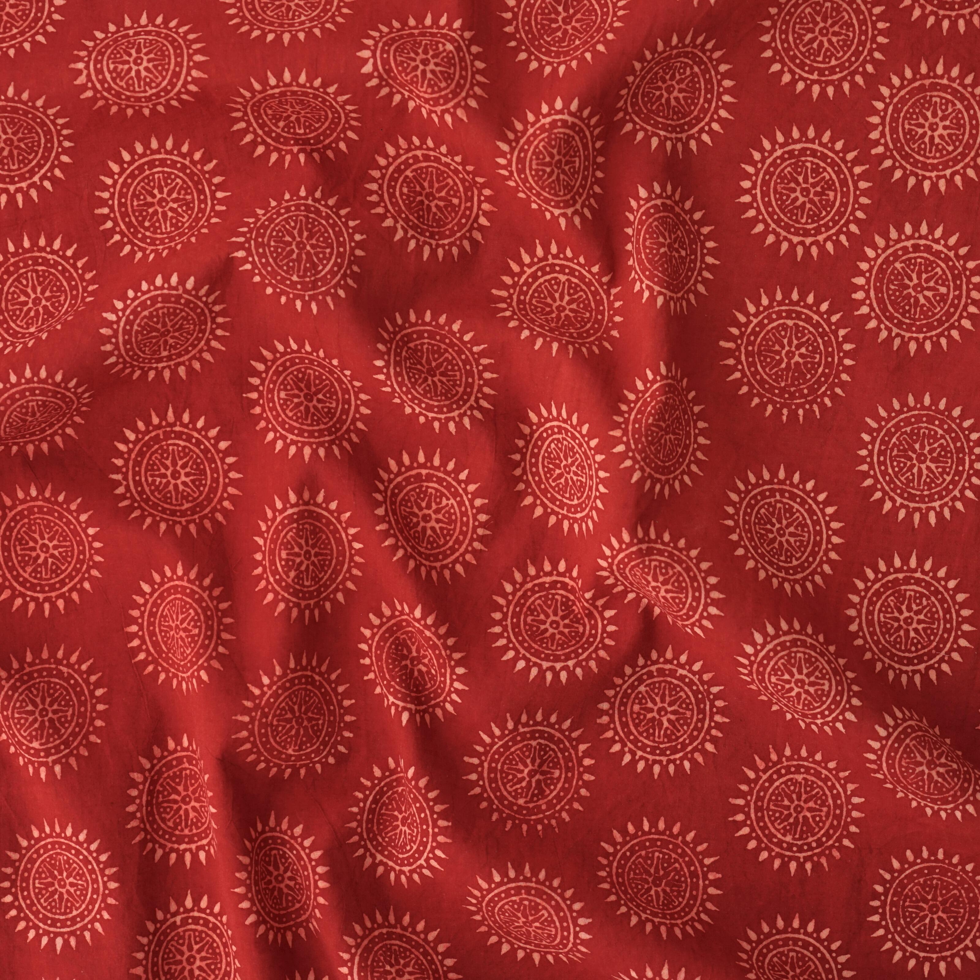 1 - AHM52 - Block-Printed Cotton Fabric - Alizarin Dye - Red - Troubadour Design - Contrast