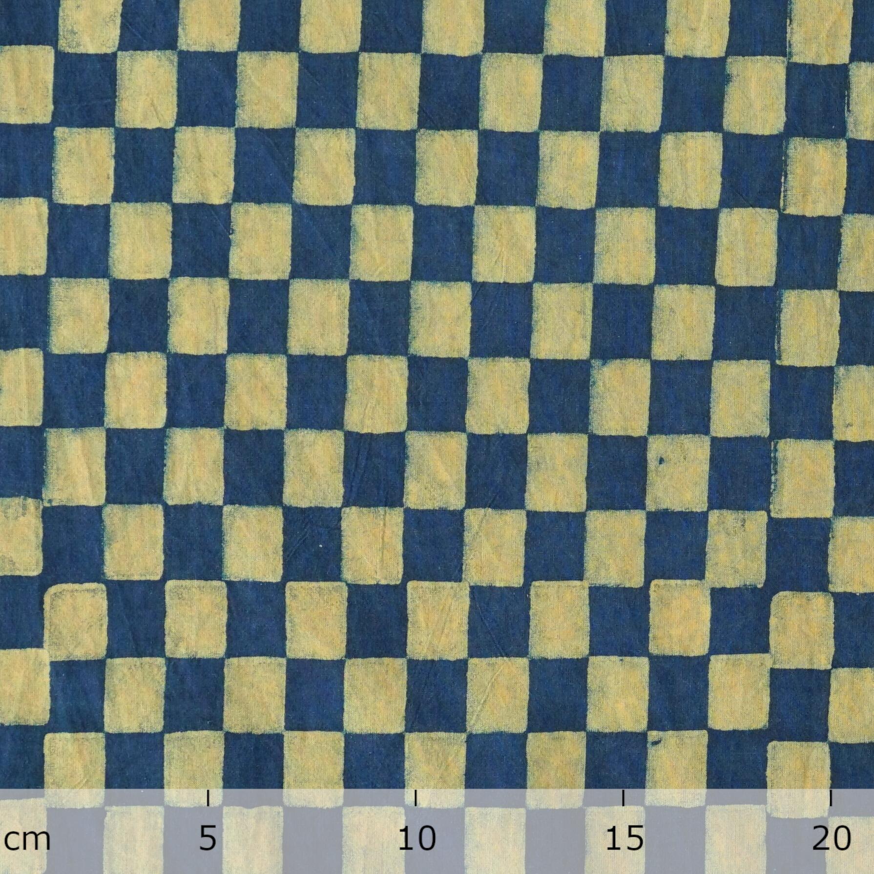 4 - AHM56 - Block-Printed Fabric - Checkerboard - Indigo & Tamarisk Yellow Dyes - Ruler