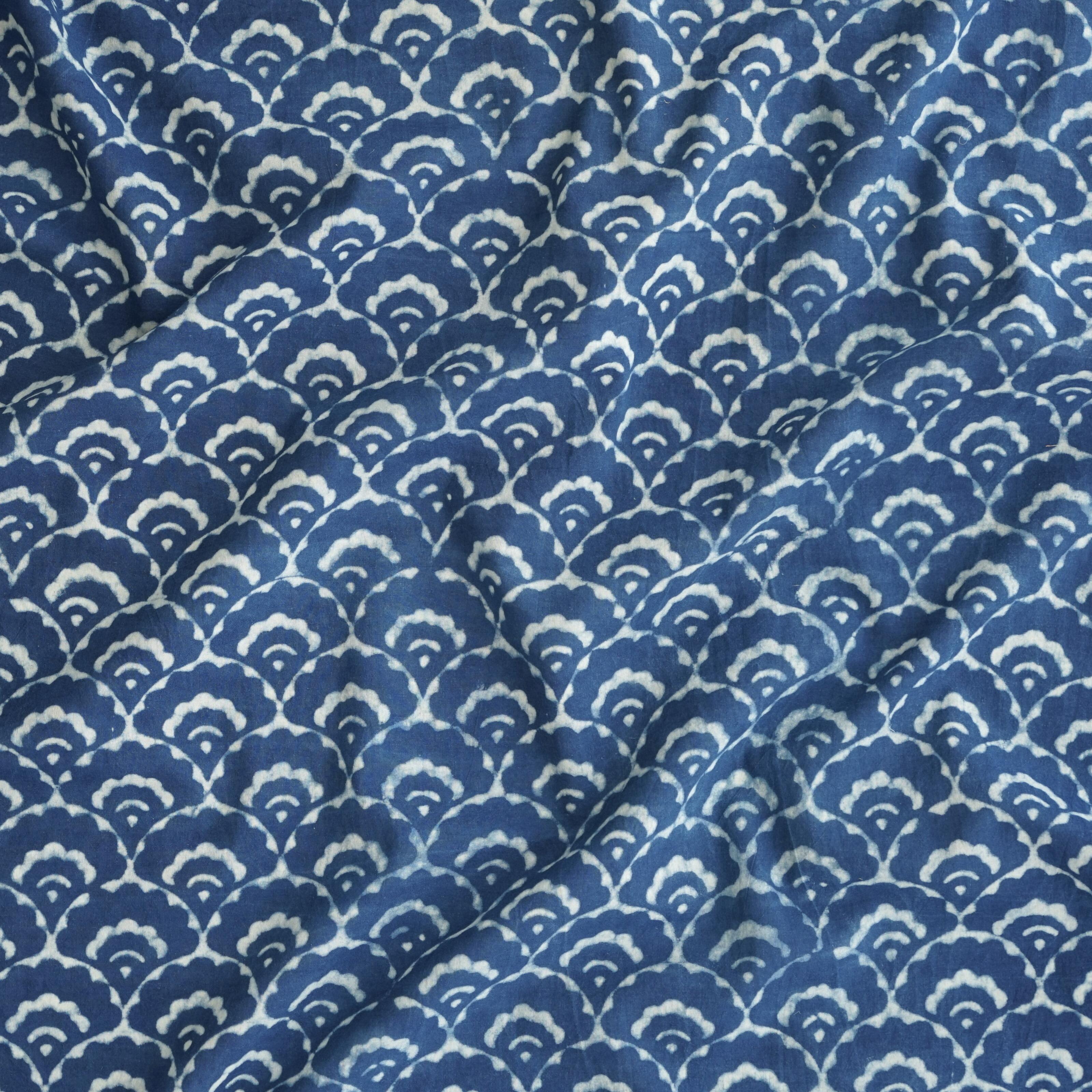 1 - AHM19 - Block-Printed Cloth - 100% Cotton Fabric - Indigo Dye - Abode of Clouds - Contrast