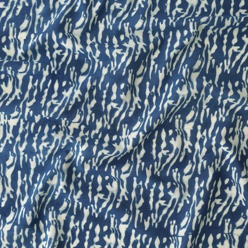 100% Block-Printed Cotton Fabric from India - Ajrak - Indigo White Tiger Print100% Block-Printed Cotton Fabric from India - Ajrak - Indigo White Tiger Print - Contrast