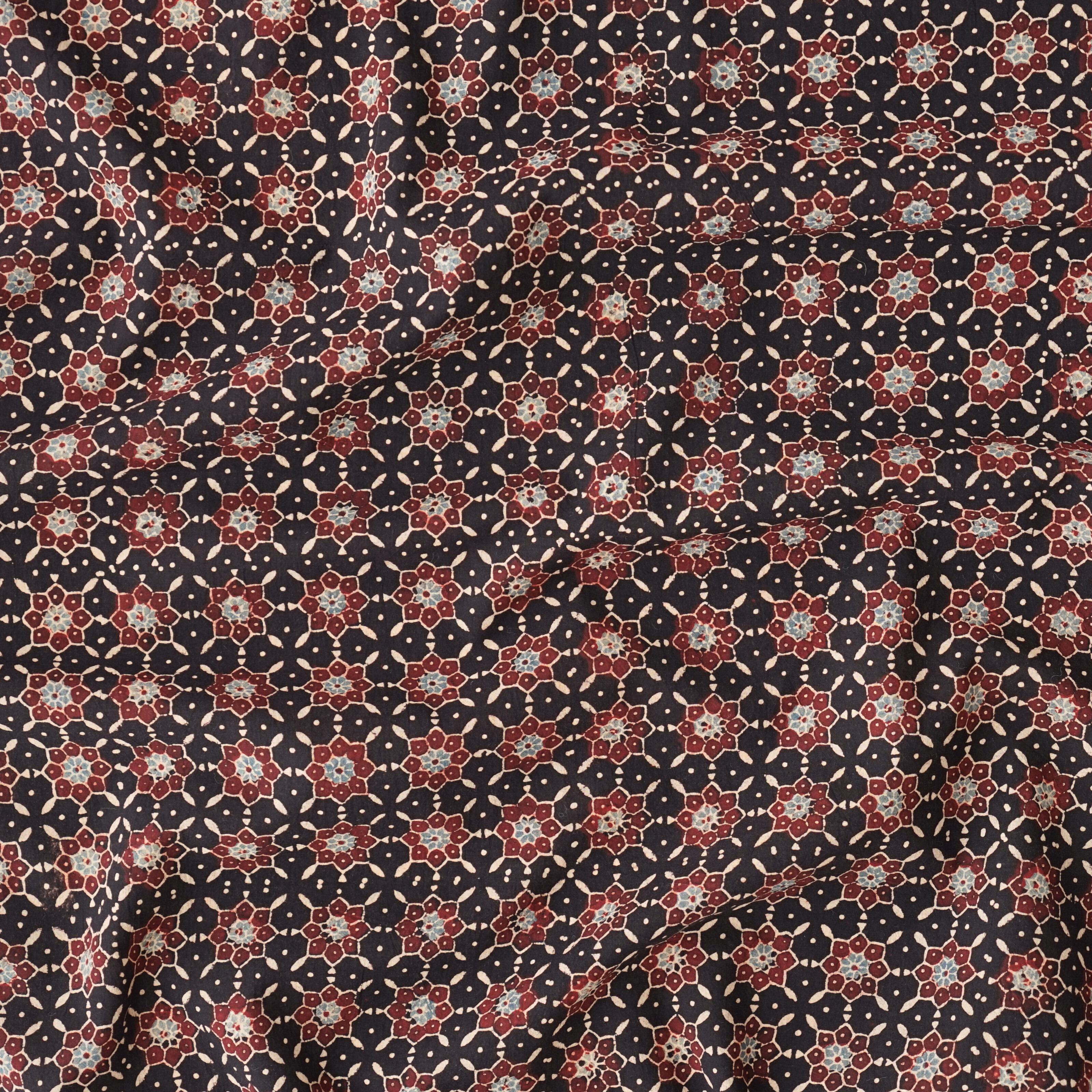Ajrak Block-Printed Cotton - Starburst Print - Iron Black, Alizarin Red, Indigo - Contrast